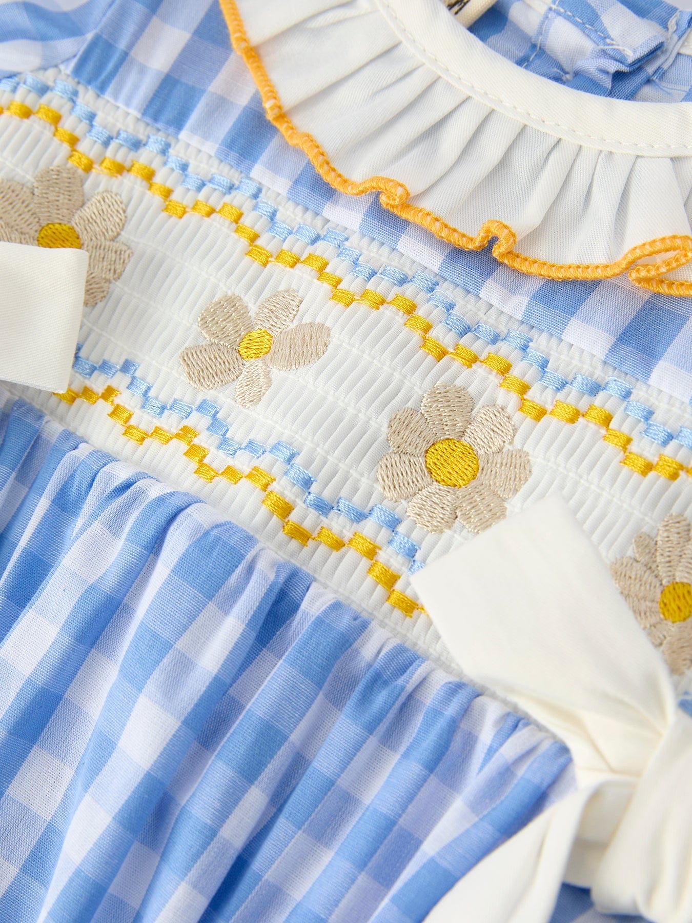 Spring Daisy Bow Smocked Baby Girl Romper - Image 3