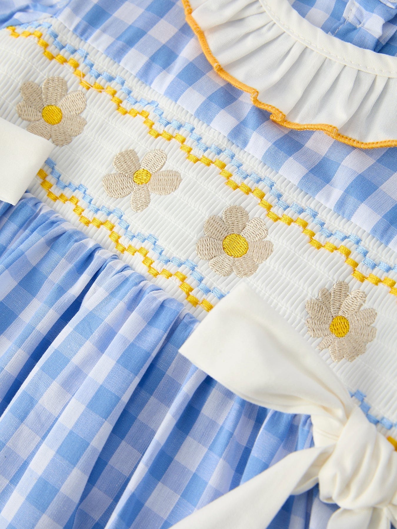 Spring Daisy Bow Smocked Toddler Girl Dress - Image 3