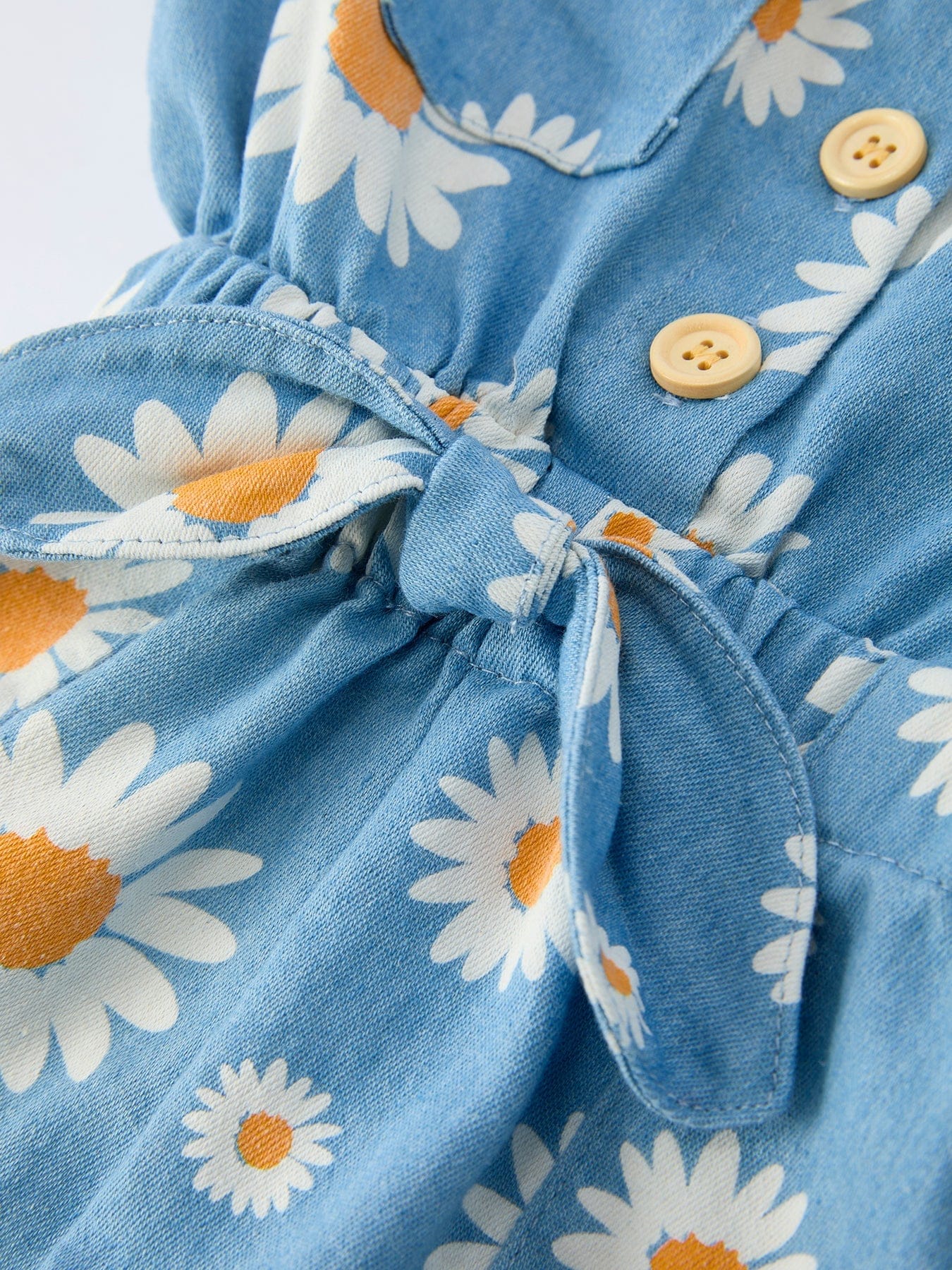 Spring Daisy Print Girls Blue Jumpsuit - Image 4