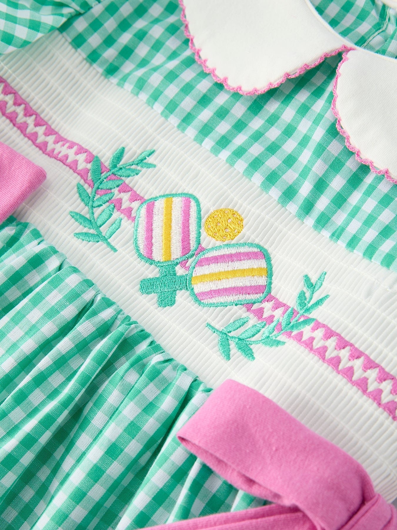 Spring Gingham Bow Ruffle Smocked Pickle Ball Girl Dress - Image 4