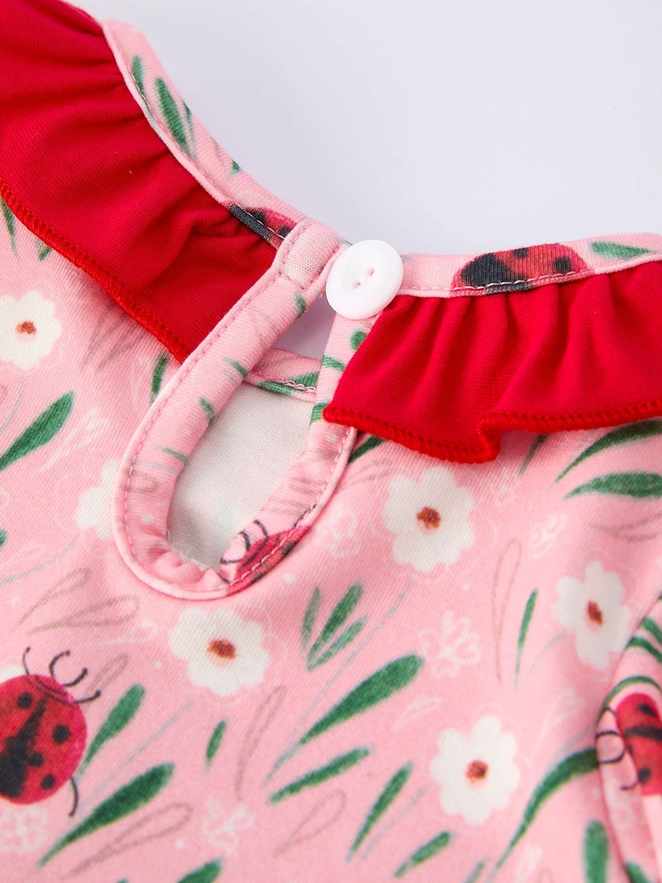Spring Ladybug Smocked Embroidered Baby Girls Romper - Image 5