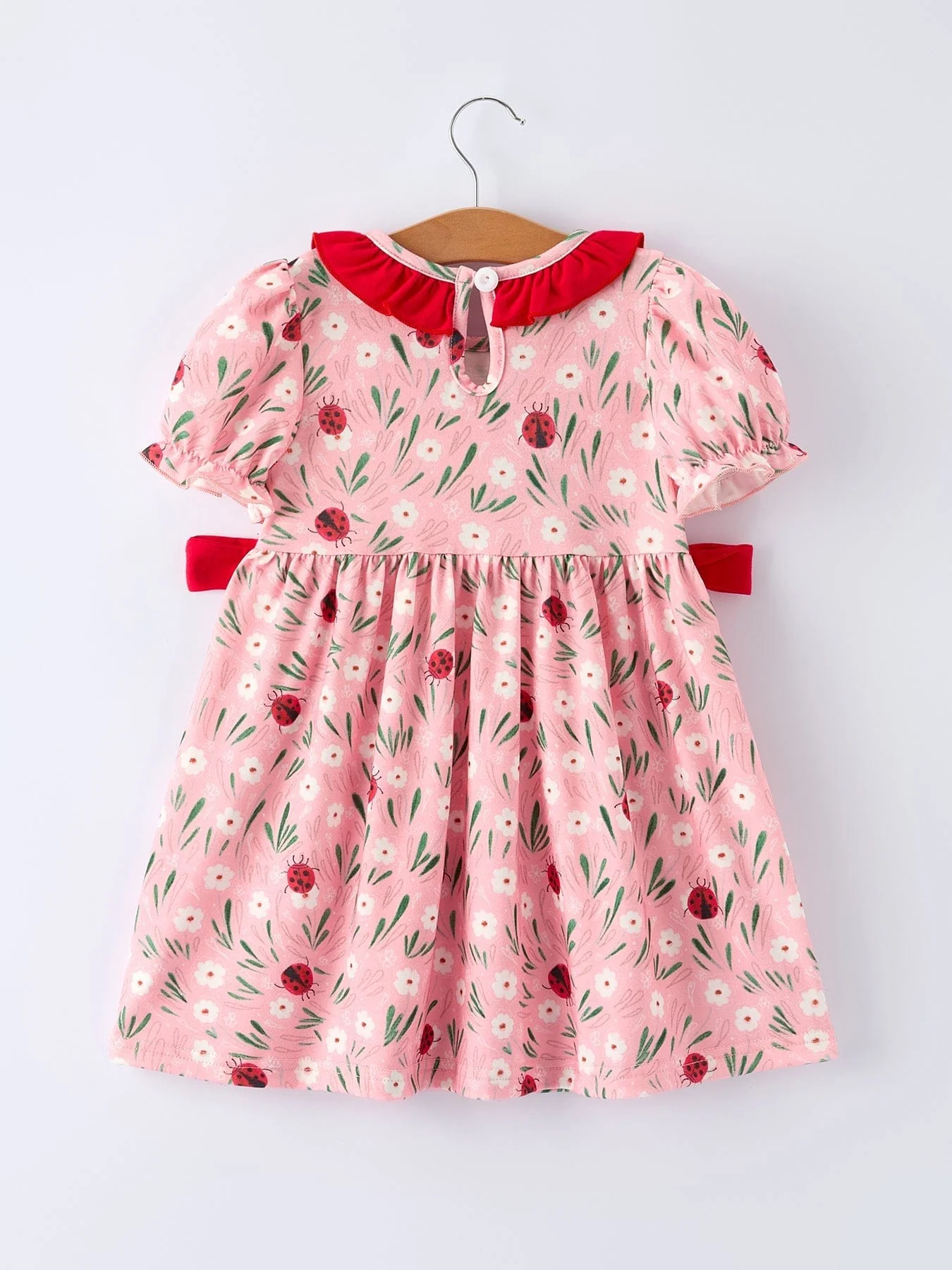 Spring Ladybug Smocked Embroidered Girls Dress - Image 2