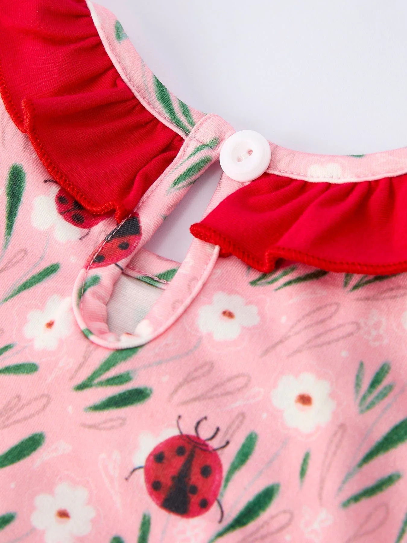 Spring Ladybug Smocked Embroidered Girls Dress - Image 5