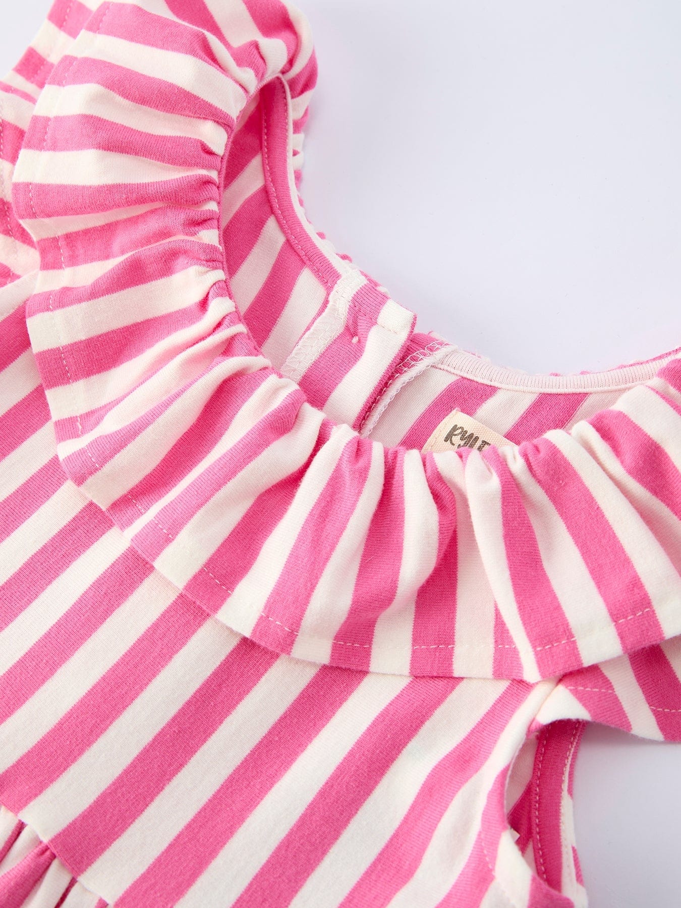Spring Pink Striped Ruffled Girls' Dress with Hat - Image 4