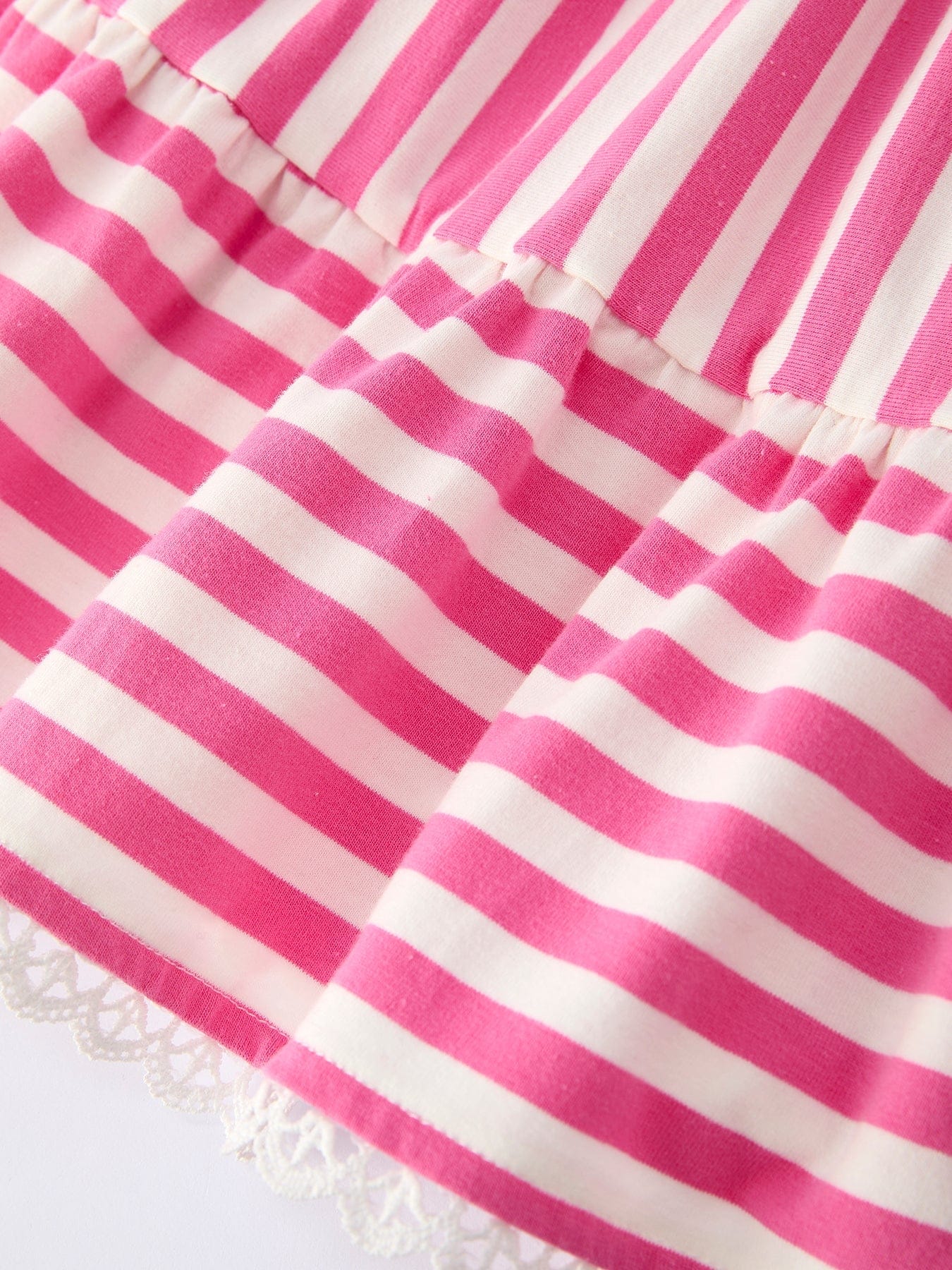Spring Pink Striped Ruffled Girls' Dress with Hat - Image 5