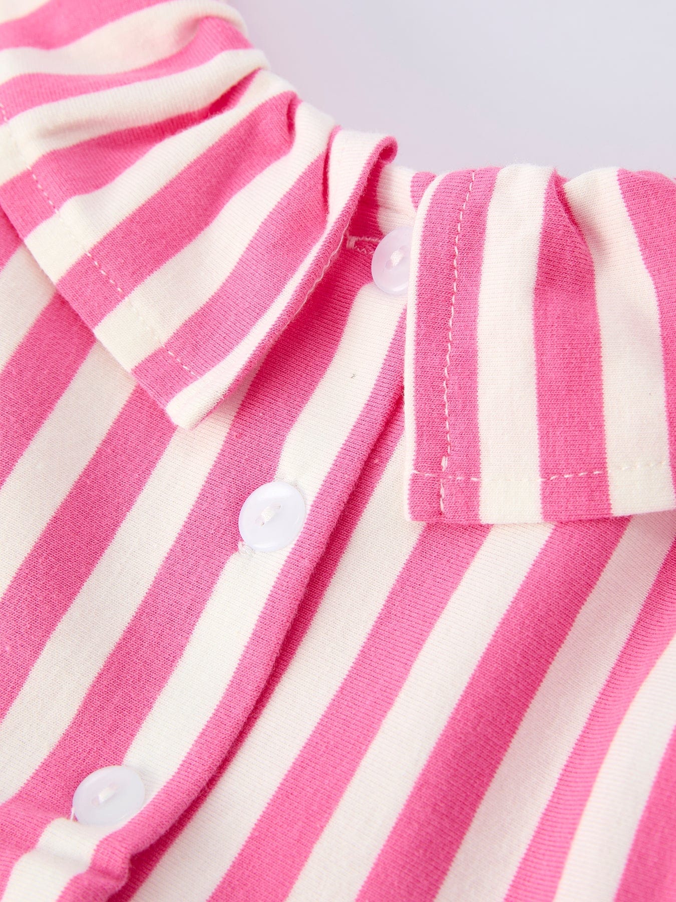Spring Pink Striped Ruffled Girls' Dress with Hat - Image 6