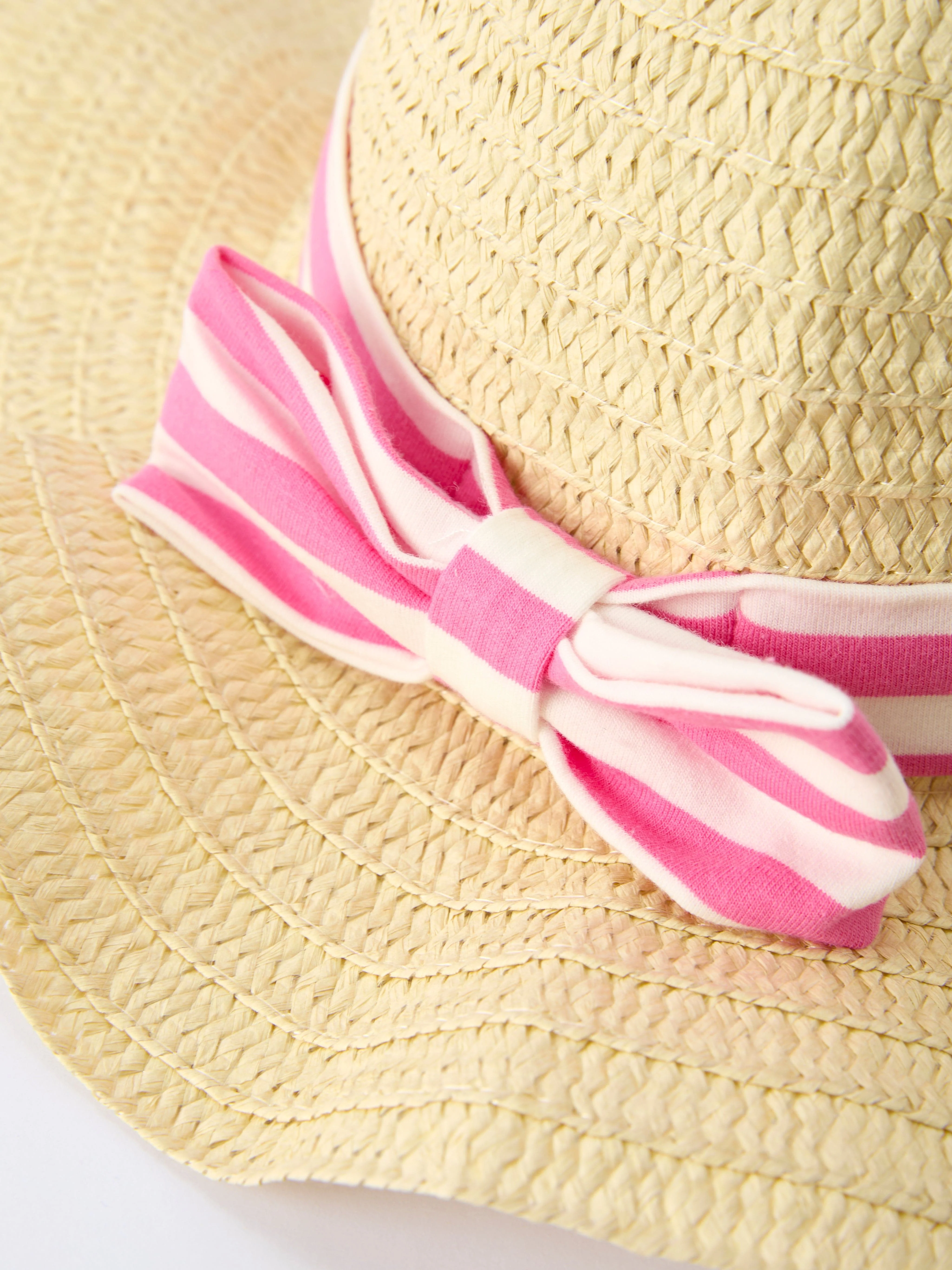 Spring Pink Striped Ruffled Girls' Dress with Hat - Image 9