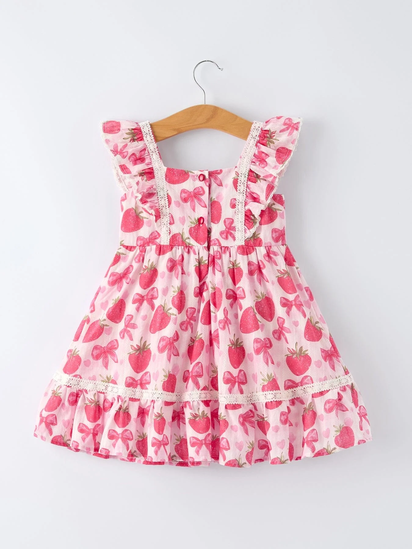 Spring Strawberry Bow Print Girls' Dress - Image 2