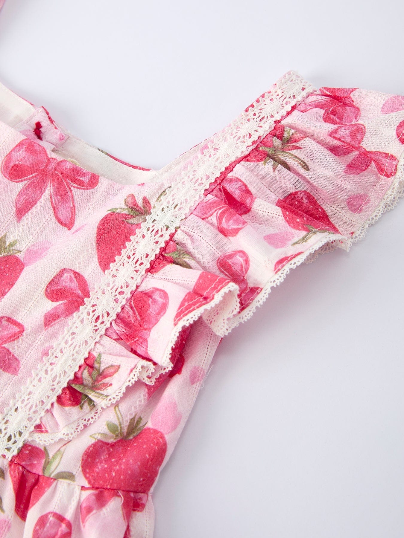 Spring Strawberry Bow Print Girls' Dress - Image 3