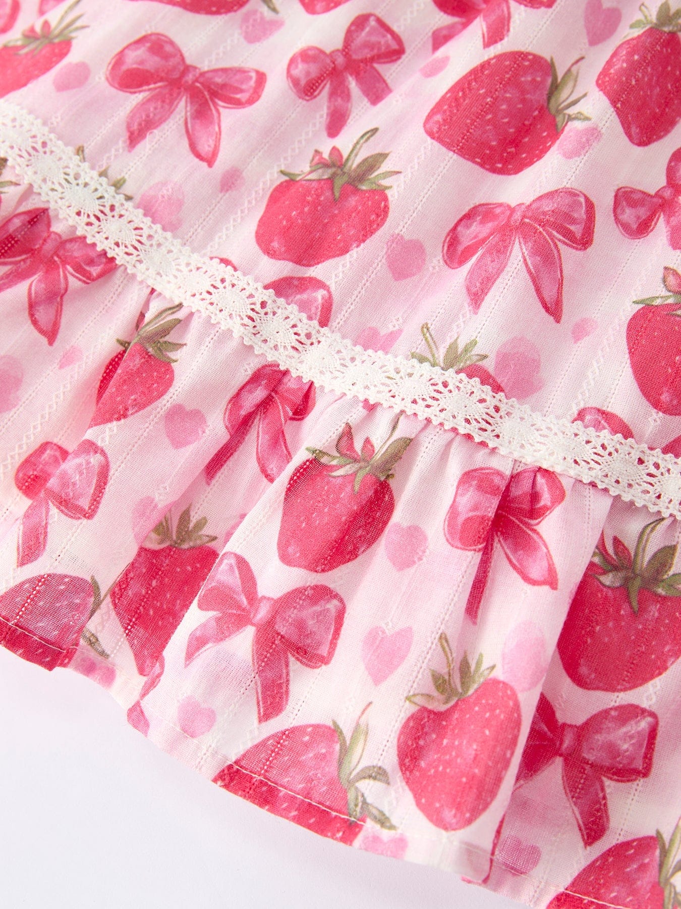 Spring Strawberry Bow Print Girls' Dress - Image 4