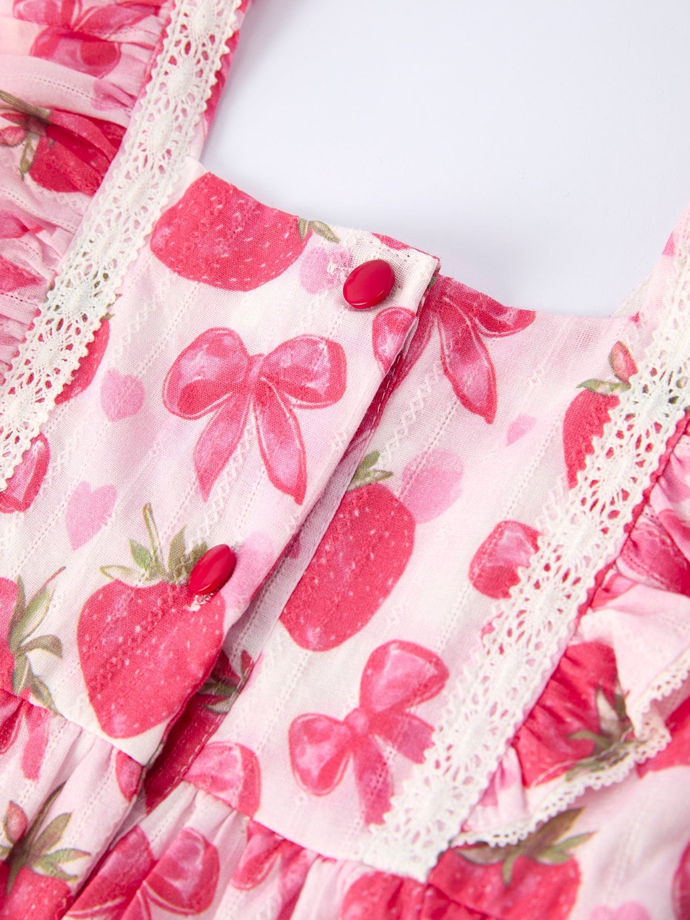 Spring Strawberry Bow Print Girls' Dress - Image 5
