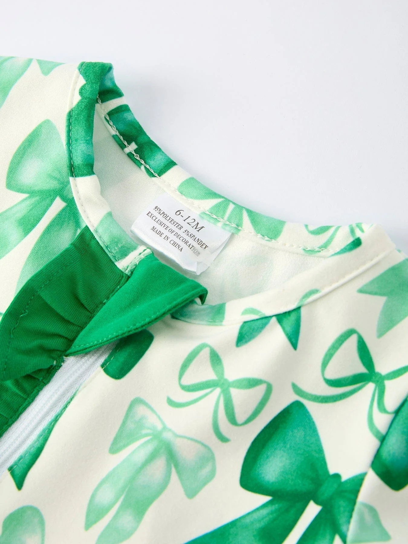 St. Patrick's Day Bow Print Long Sleeves Baby Girls Romper - Image 5