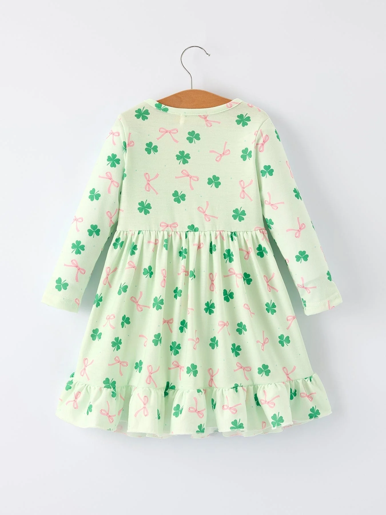 St. Patrick's Day Bow Shamrock Print Ruffles Girls Dress - Image 2