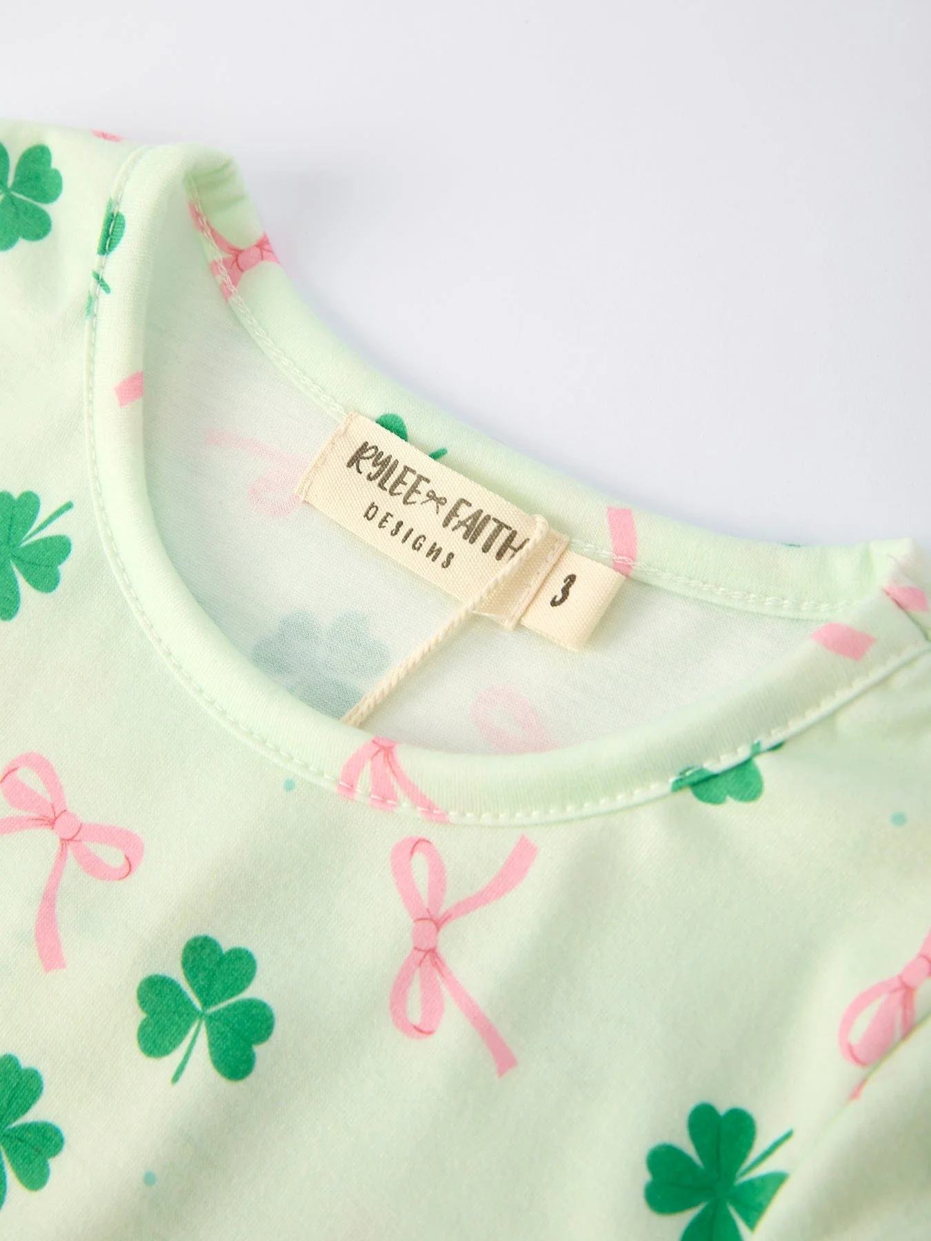 St. Patrick's Day Bow Shamrock Print Ruffles Girls Dress - Image 3