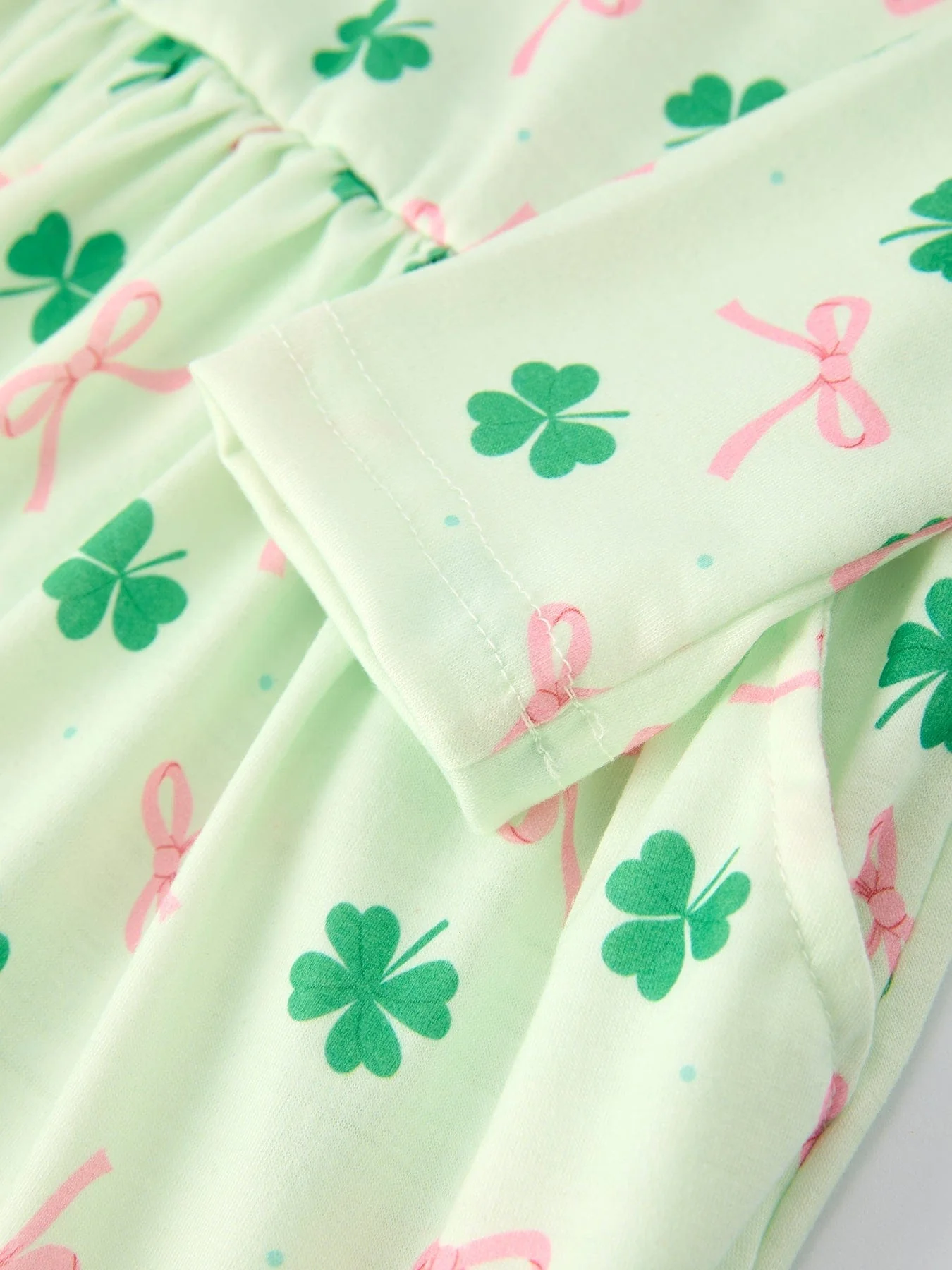 St. Patrick's Day Bow Shamrock Print Ruffles Girls Dress - Image 4