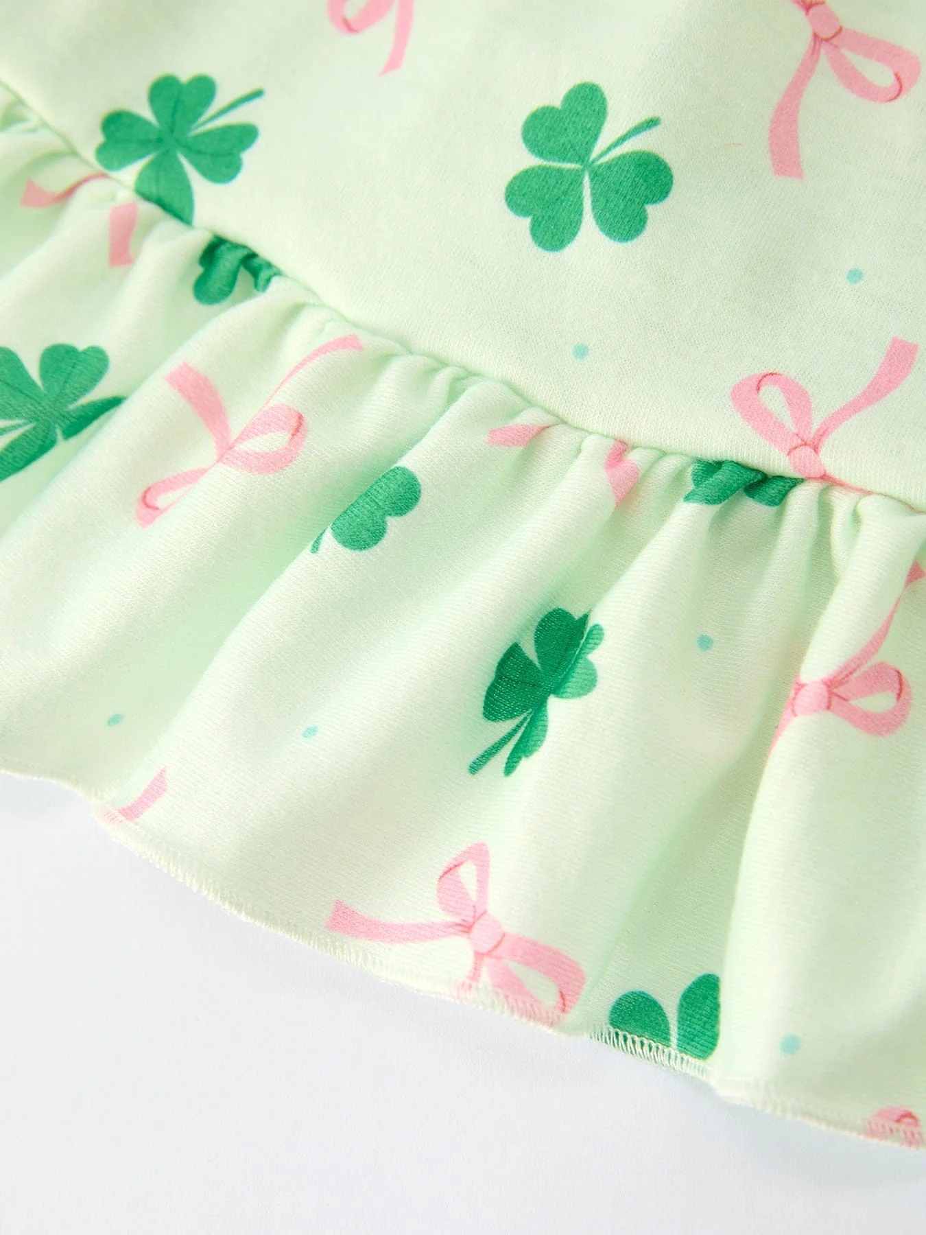 St. Patrick's Day Bow Shamrock Print Ruffles Girls Dress - Image 5
