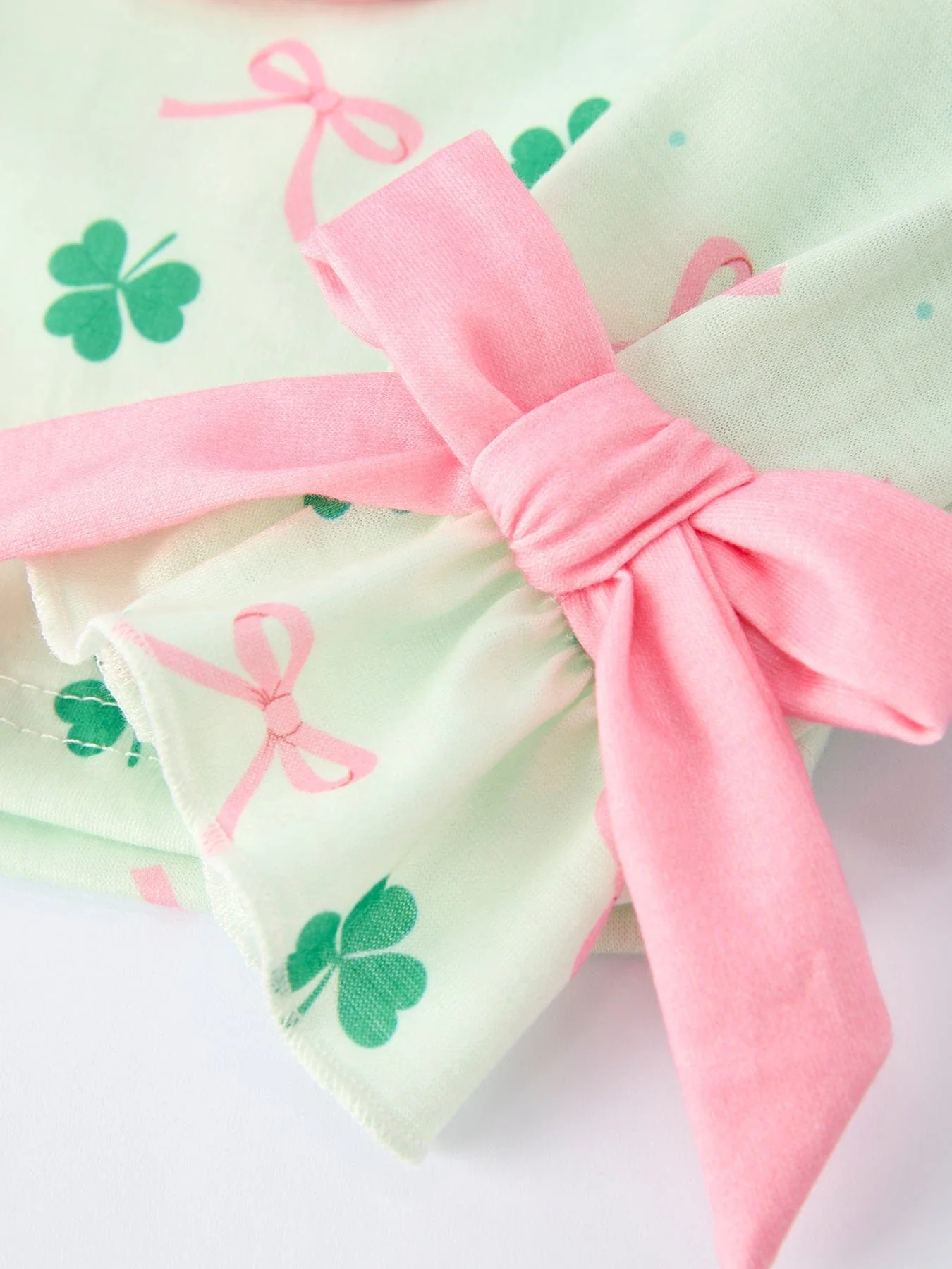 St. Patrick's Day Bow Shamrock Print Ruffles Girls Pajama Set - Image 10