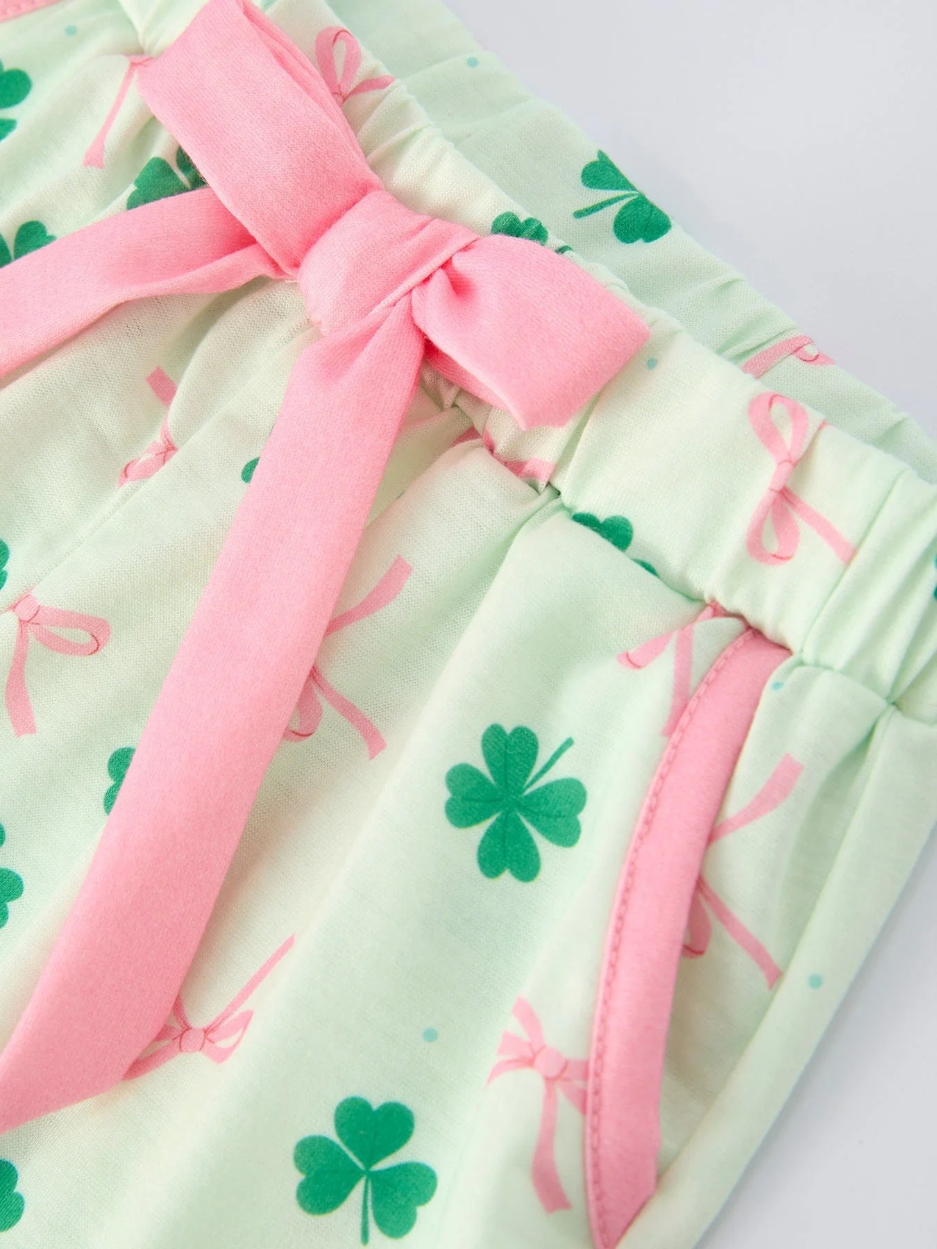 St. Patrick's Day Bow Shamrock Print Ruffles Girls Pajama Set - Image 11