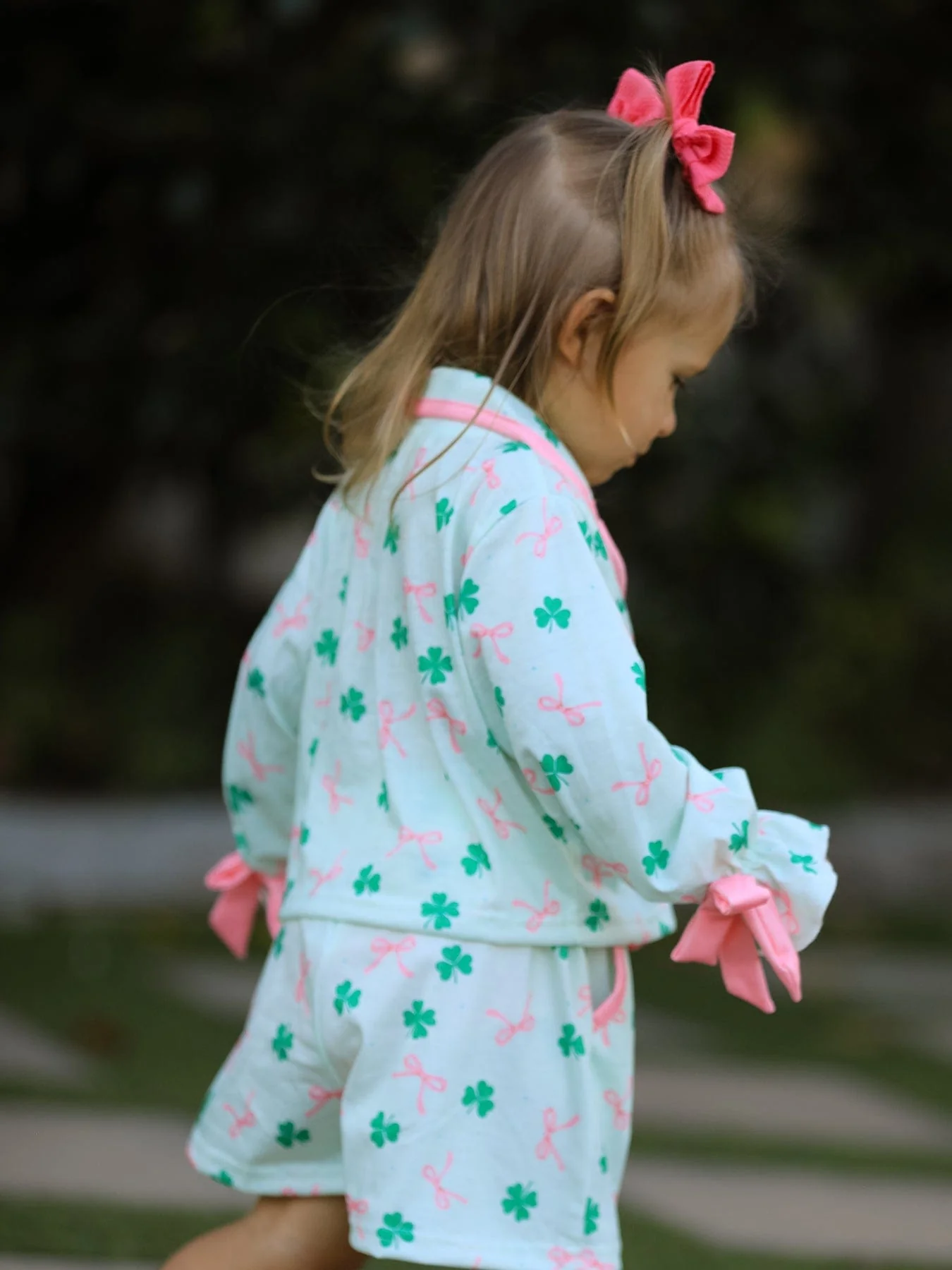 St. Patrick's Day Bow Shamrock Print Ruffles Girls Pajama Set - Image 6