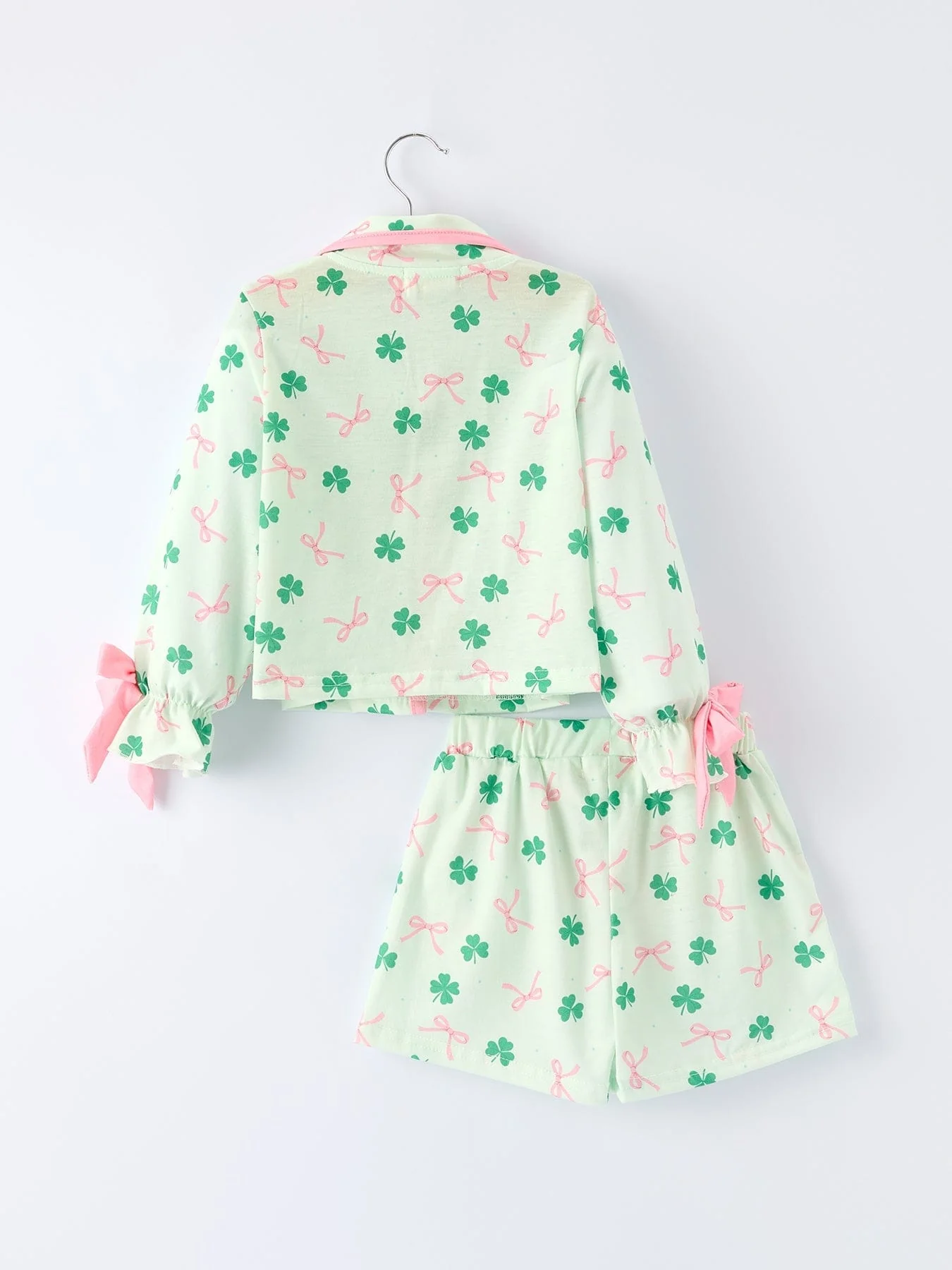 St. Patrick's Day Bow Shamrock Print Ruffles Girls Pajama Set - Image 8