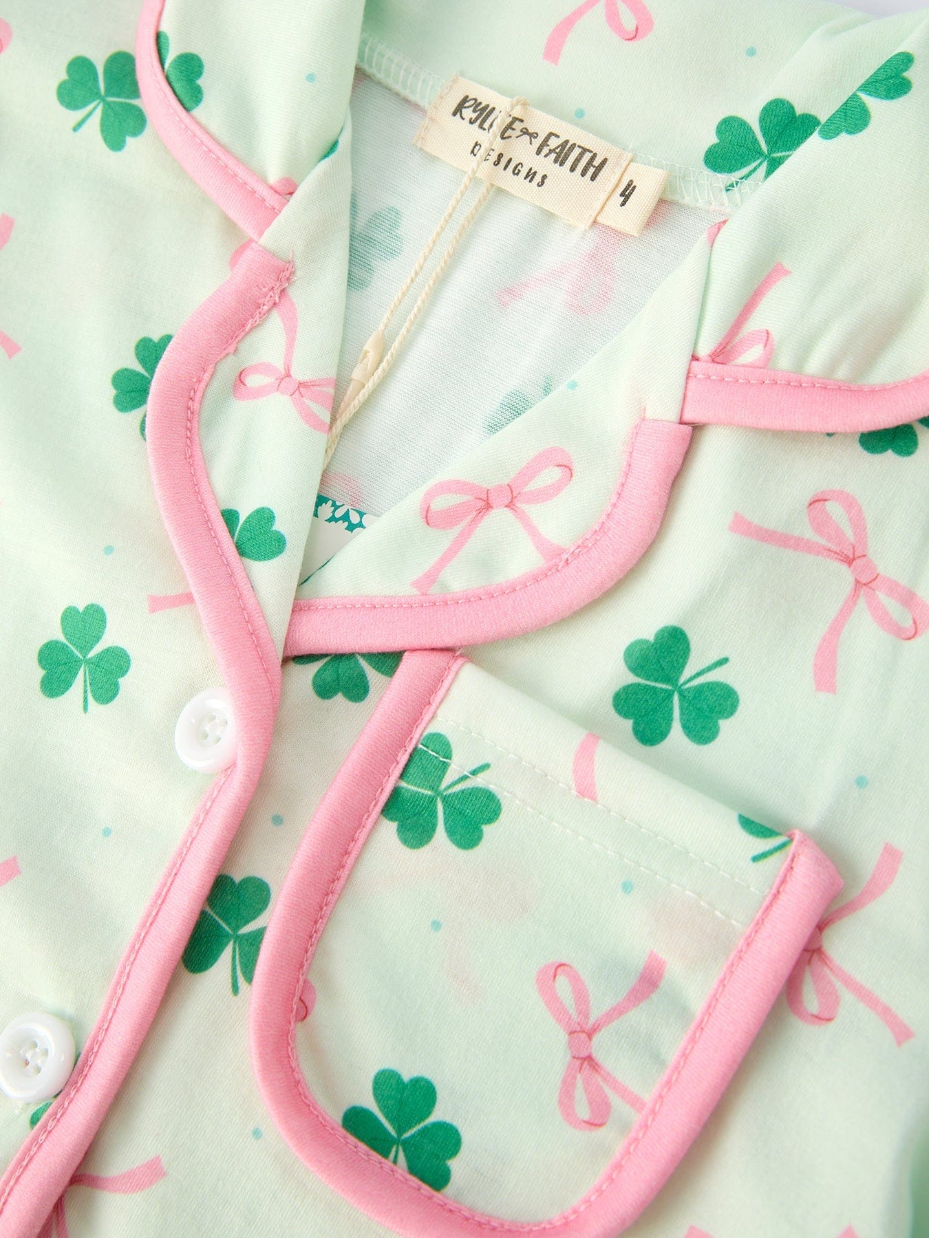 St. Patrick's Day Bow Shamrock Print Ruffles Girls Pajama Set - Image 9