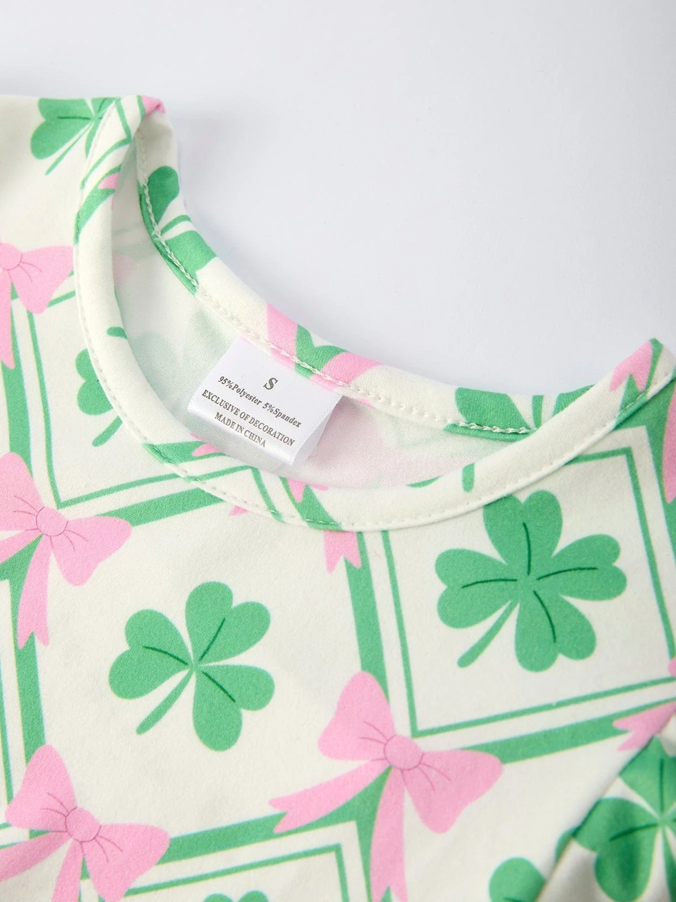 St. Patrick's Day Bow Shamrock Print Short Sleeves Girls Dress - Image 3