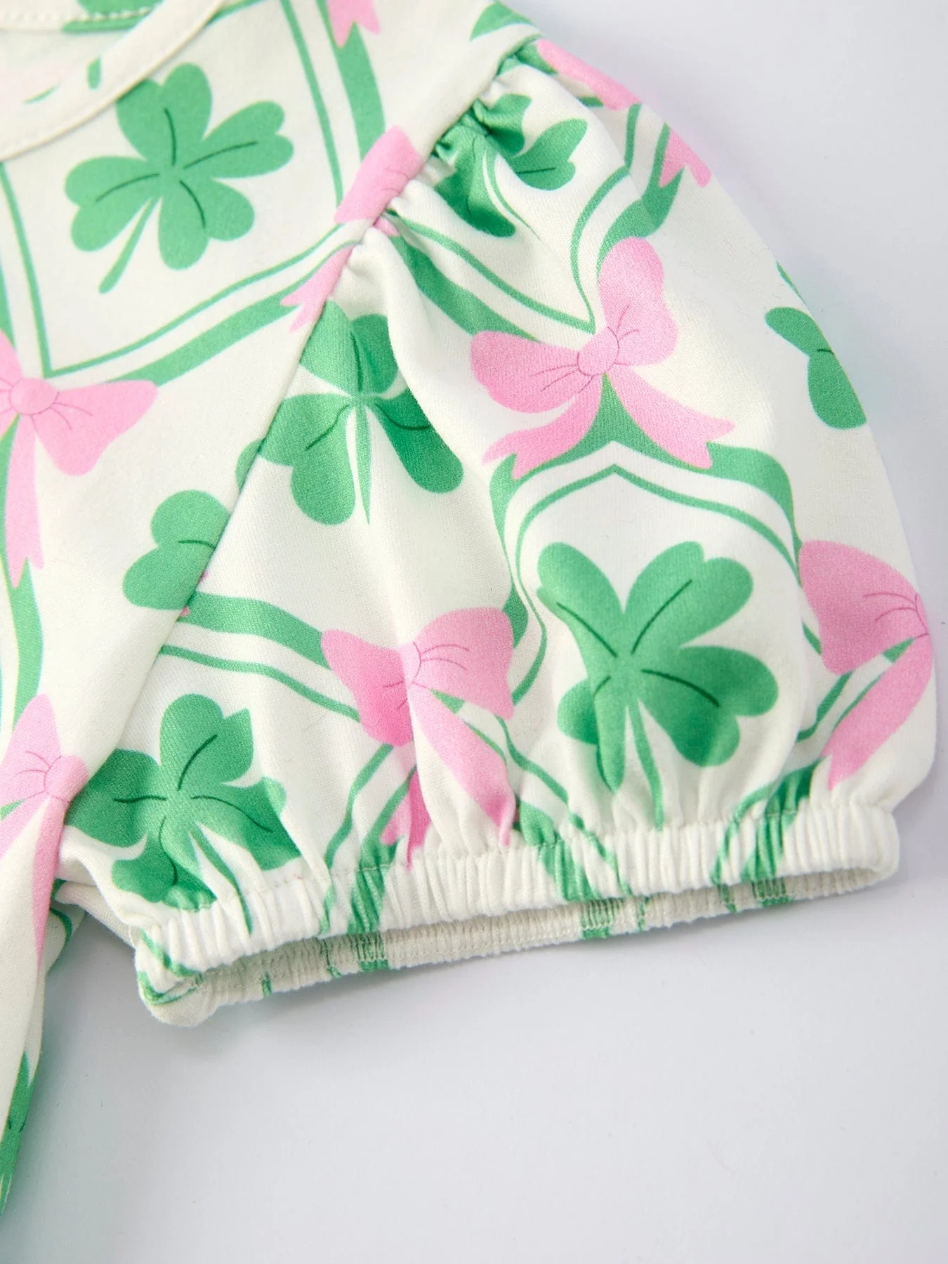 St. Patrick's Day Bow Shamrock Print Short Sleeves Girls Dress - Image 4