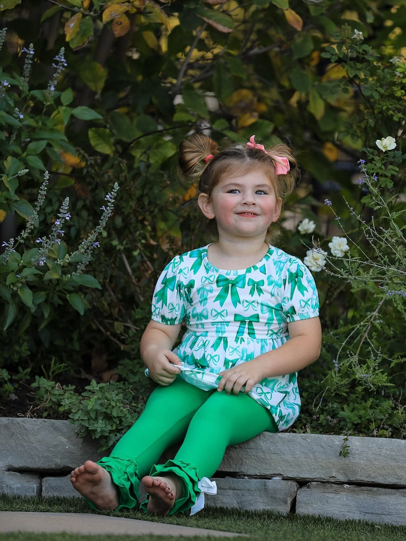 St. Patrick's Day Bow Top and Ruffled Leggings Girls Set - Image 3