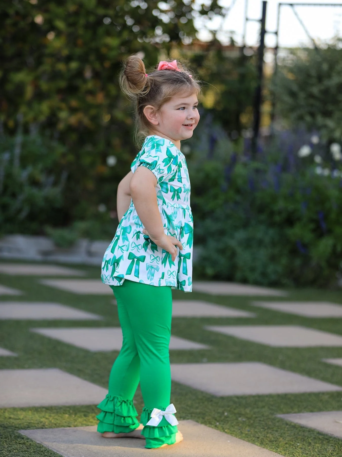St. Patrick's Day Bow Top and Ruffled Leggings Girls Set - Image 5