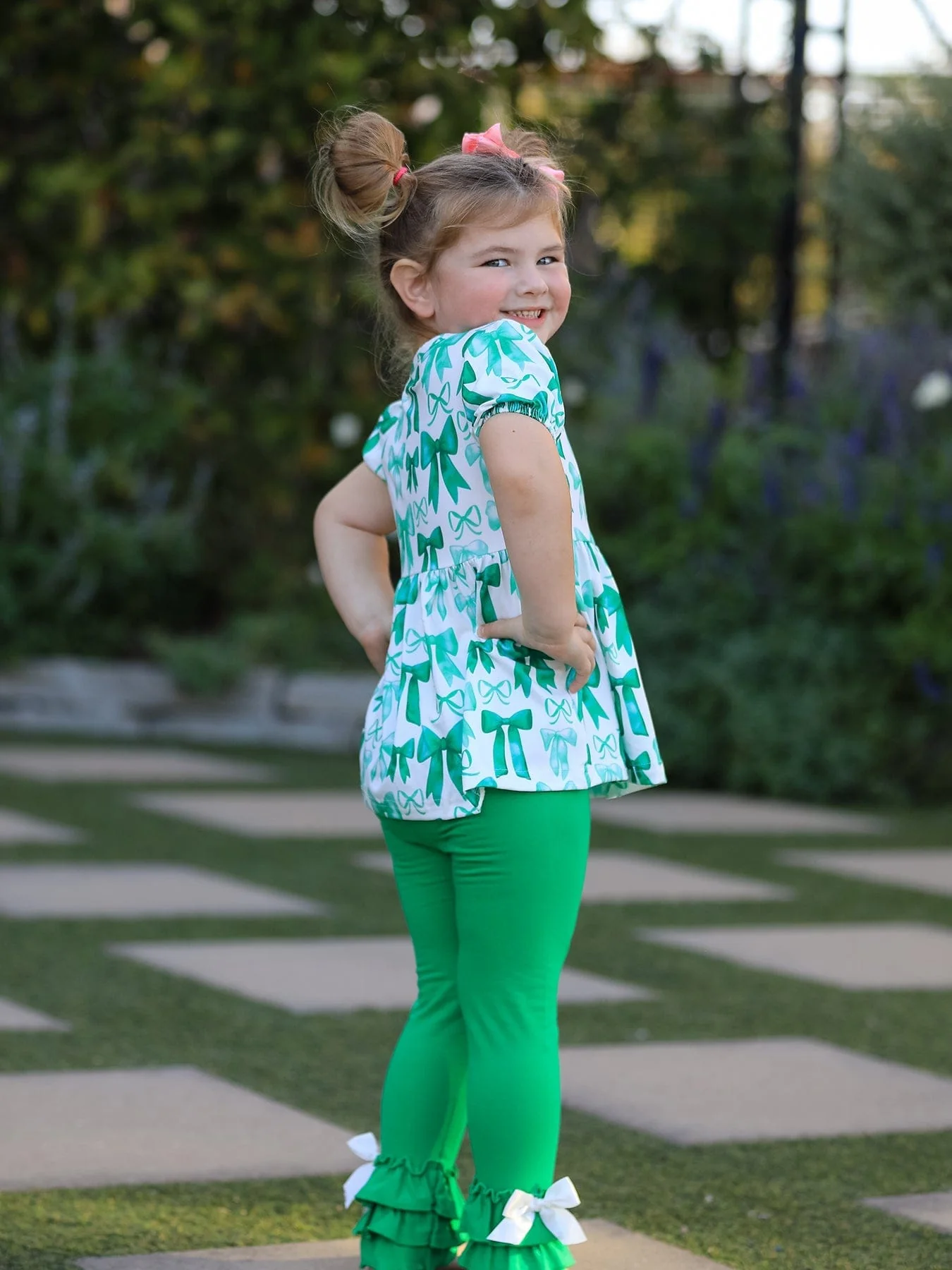St. Patrick's Day Bow Top and Ruffled Leggings Girls Set - Image 6
