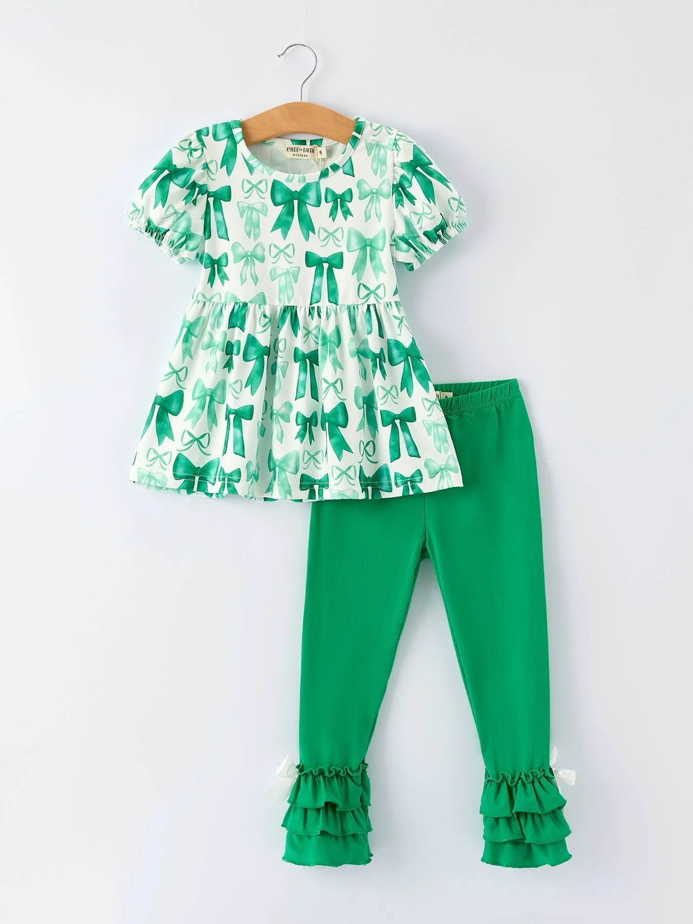 St. Patrick's Day Bow Top and Ruffled Leggings Girls Set - Image 7