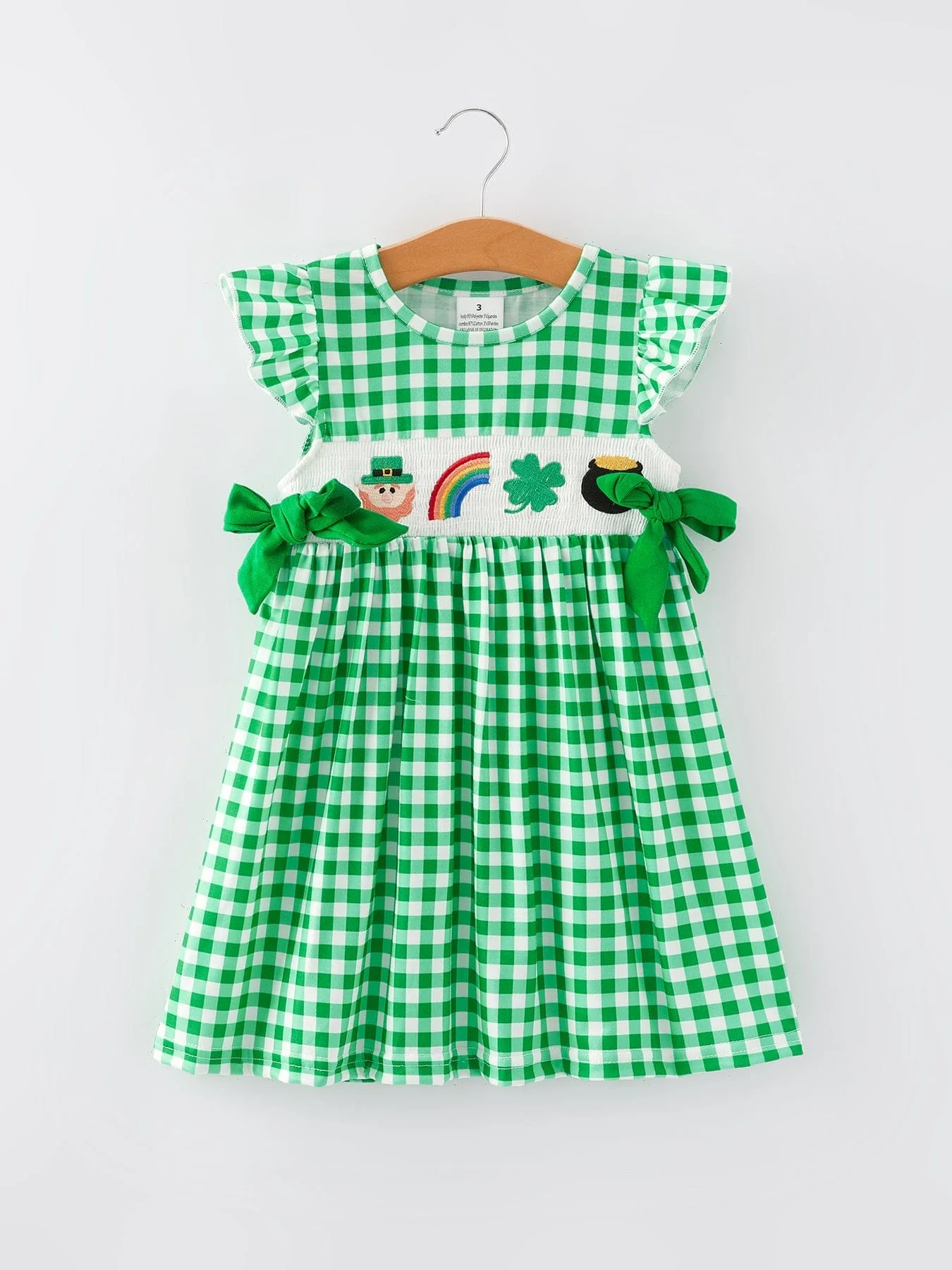 St. Patrick's Day Girls Shamrock Smocking Embroidery Dress - Image 4