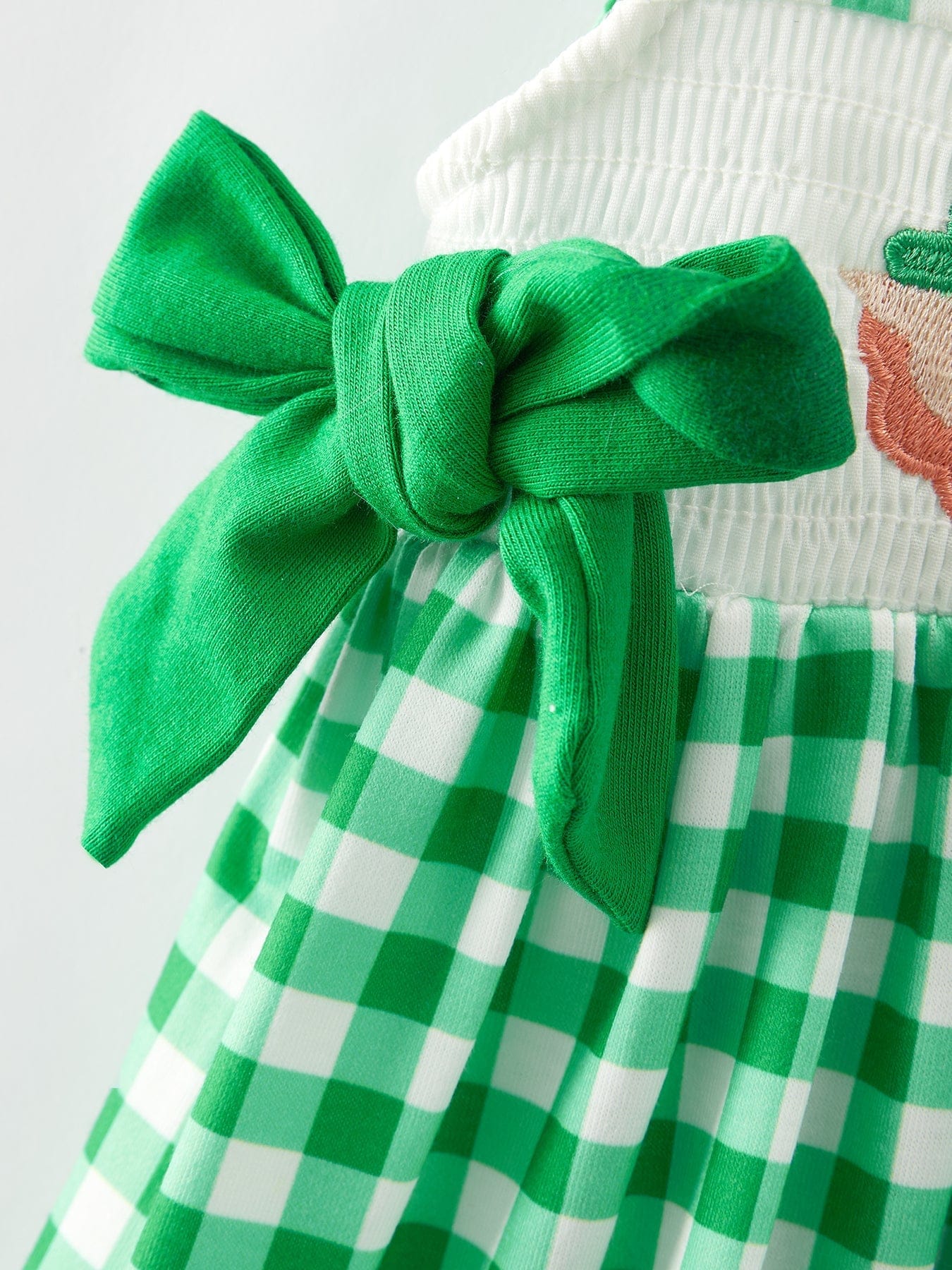 St. Patrick's Day Girls Shamrock Smocking Embroidery Dress - Image 6