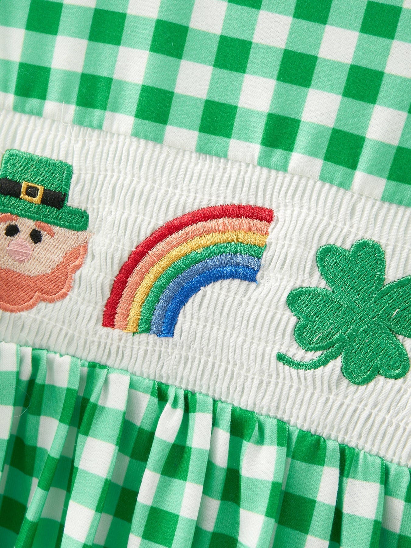 St. Patrick's Day Girls Shamrock Smocking Embroidery Dress - Image 7