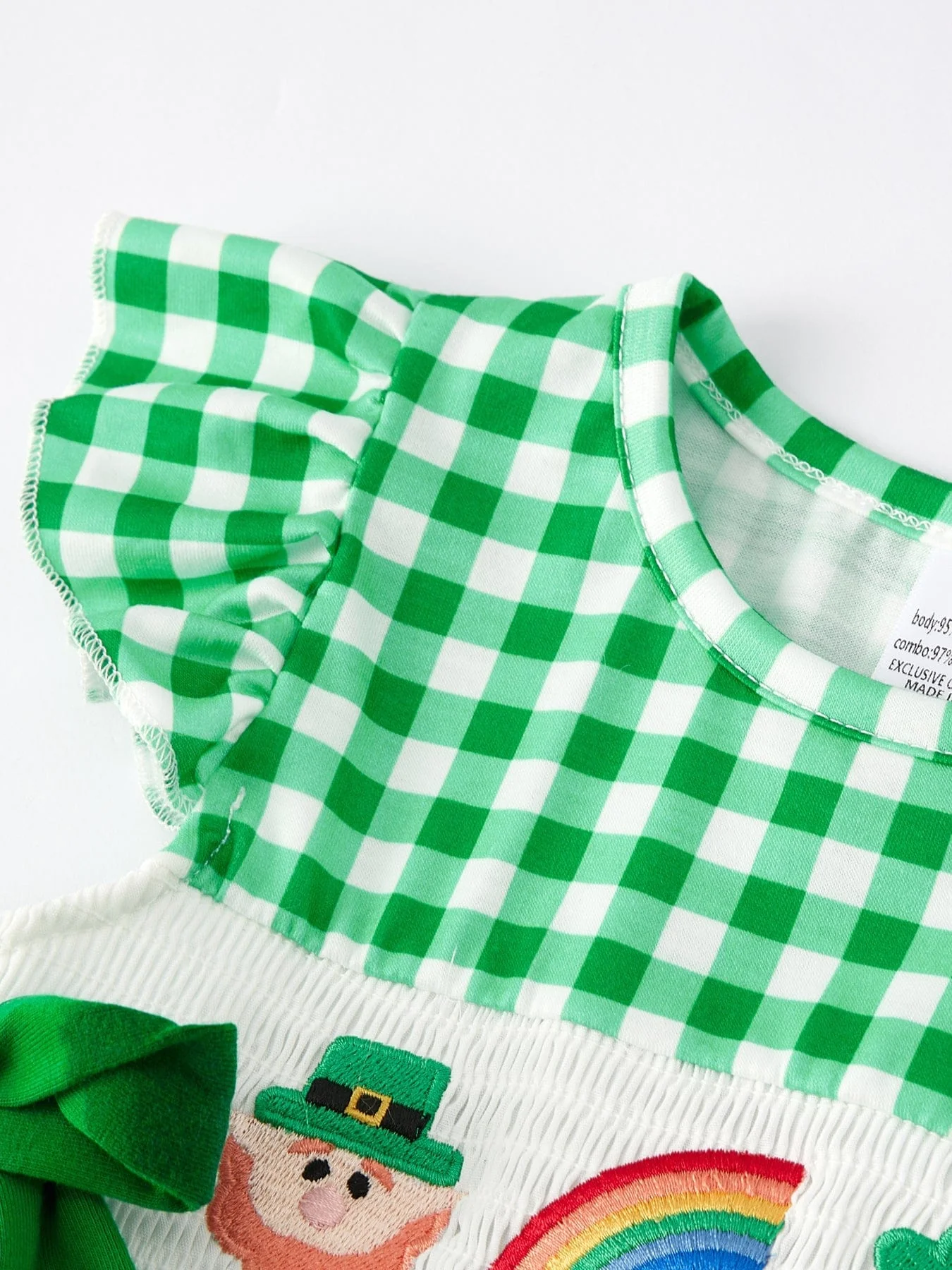 St. Patrick's Day Girls Shamrock Smocking Embroidery Dress - Image 8