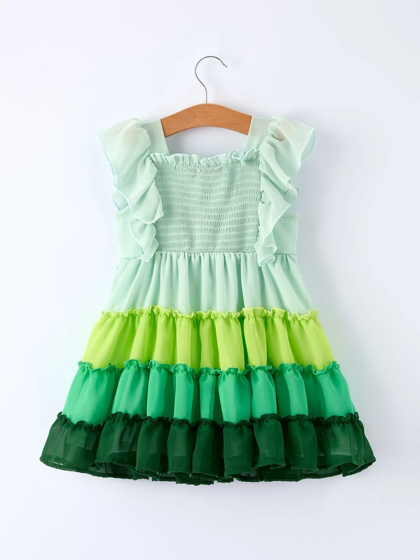 St. Patrick's Day Ombre Ruffle Dress for Girls - Green Gradient Layers - Image 2