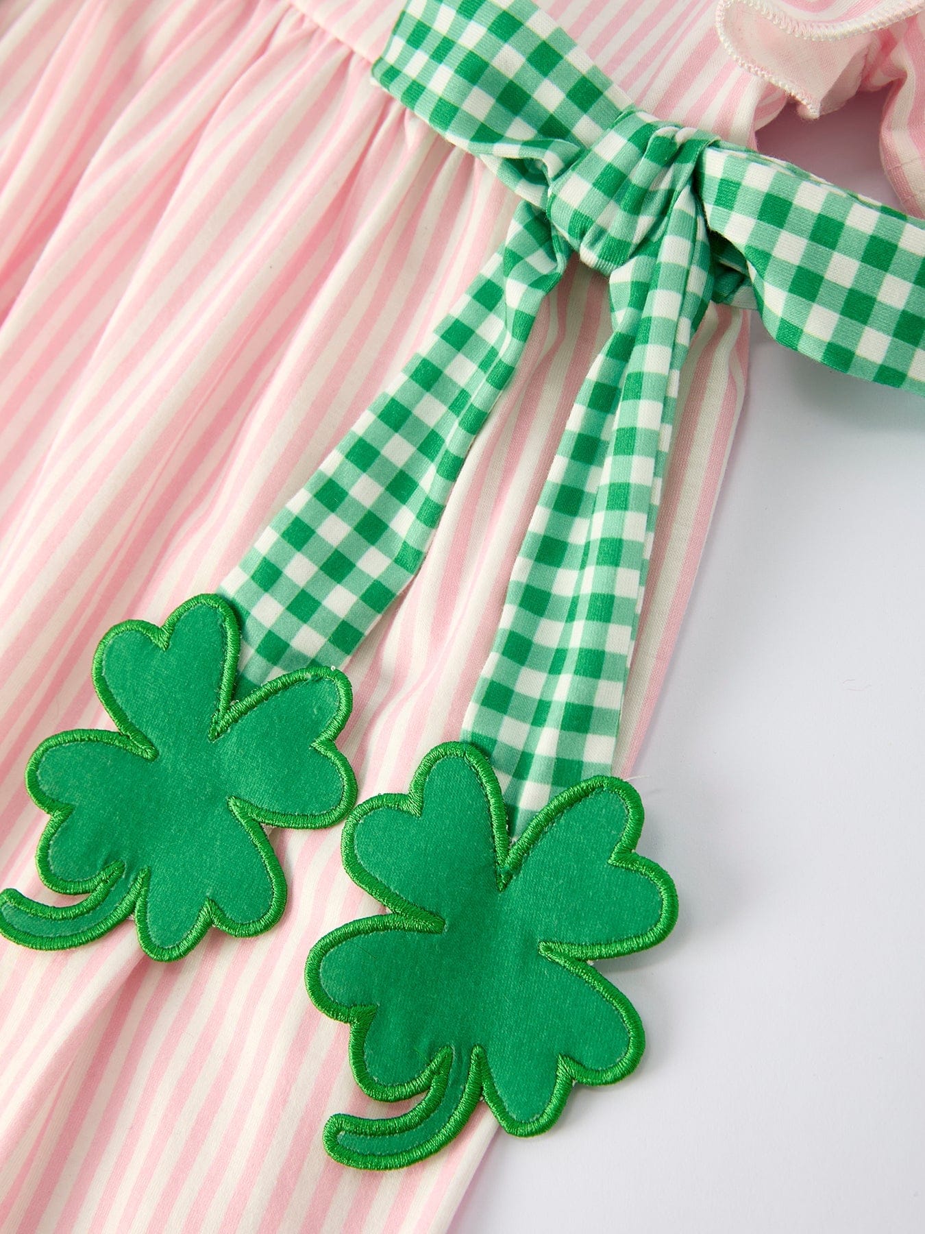 St. Patrick's Day Shamrock Girls' Striped Plaid Dress - Image 4