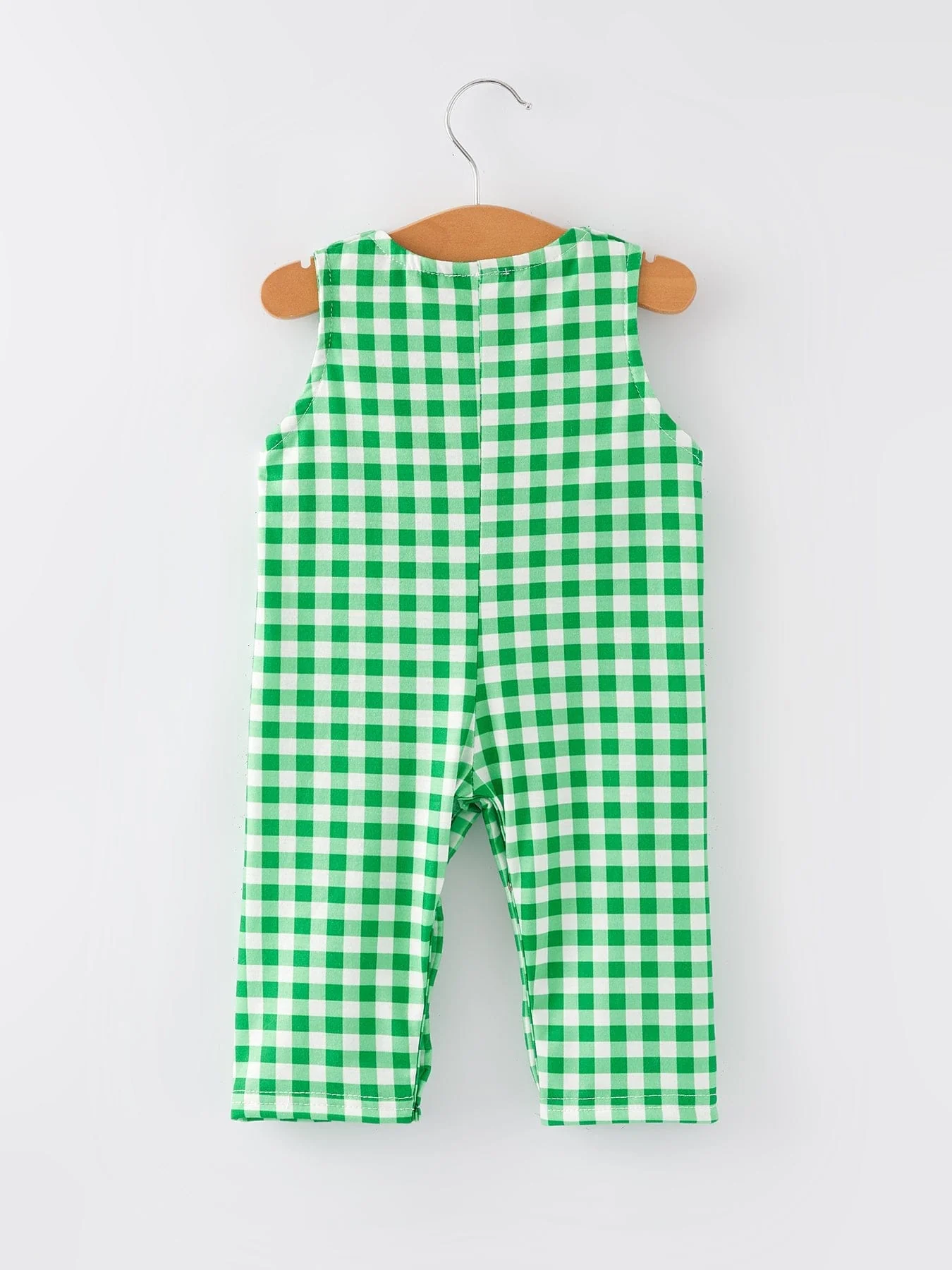 St. Patrick's Day Shamrock Smocking Embroidered Green Plaid Boys' Romper - Image 5