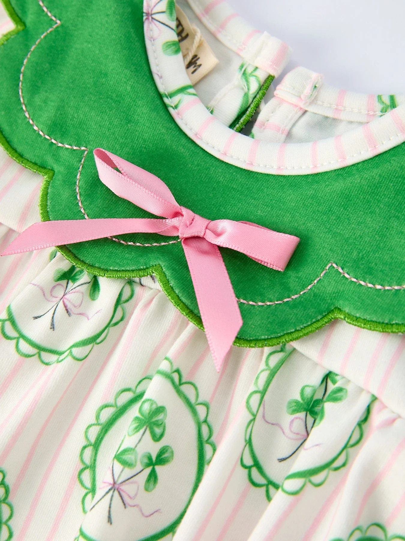 St. Patrick's Day Shamrock Striped Long Sleeve Baby Girl Romper - Image 3