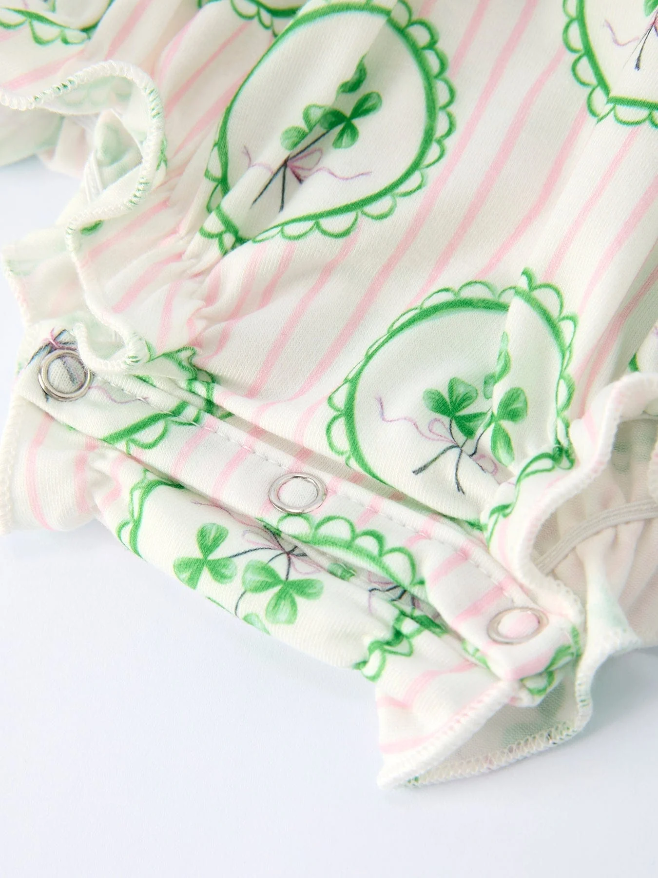St. Patrick's Day Shamrock Striped Long Sleeve Baby Girl Romper - Image 4