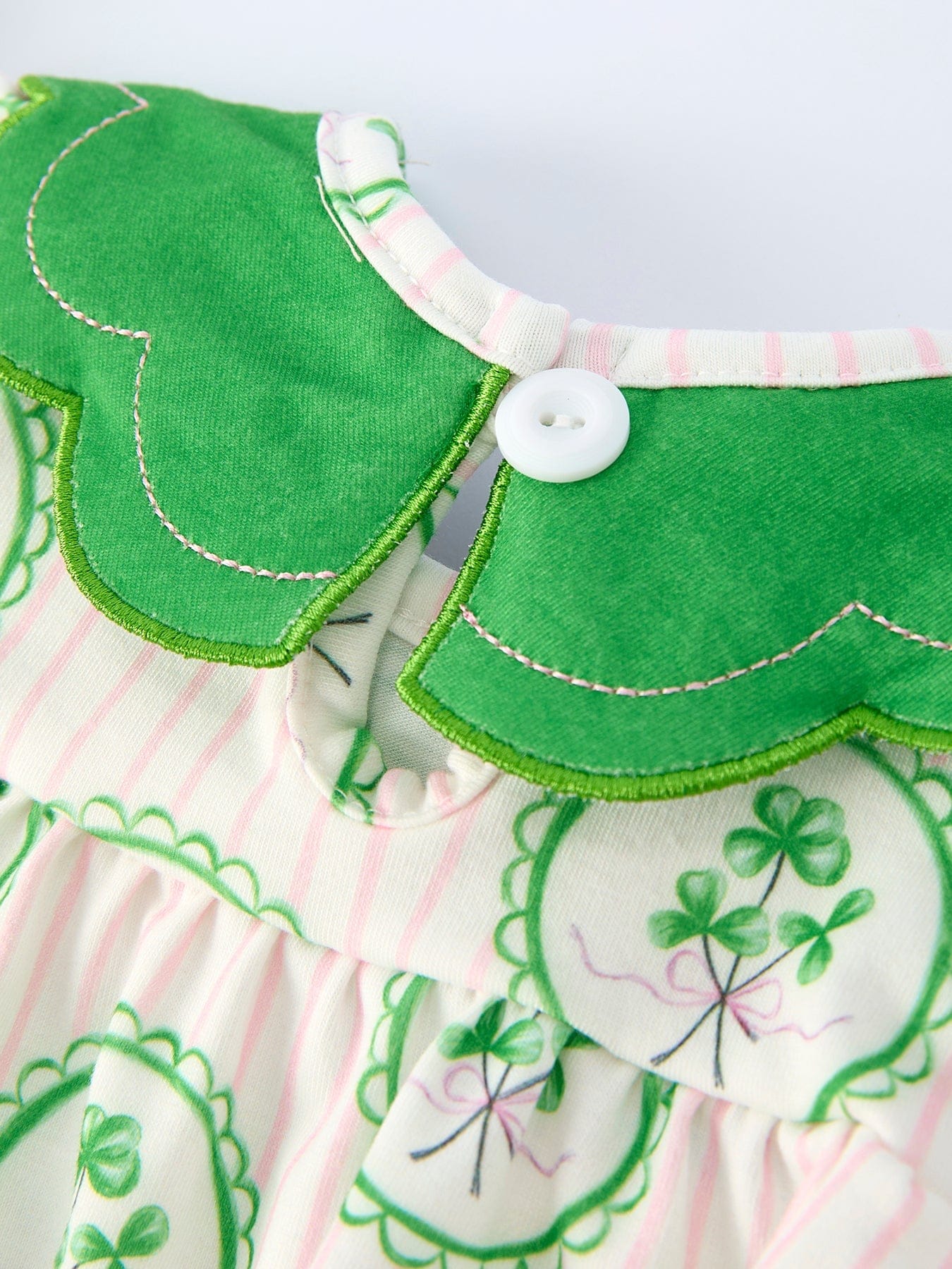 St. Patrick's Day Shamrock Striped Long Sleeve Baby Girl Romper - Image 5