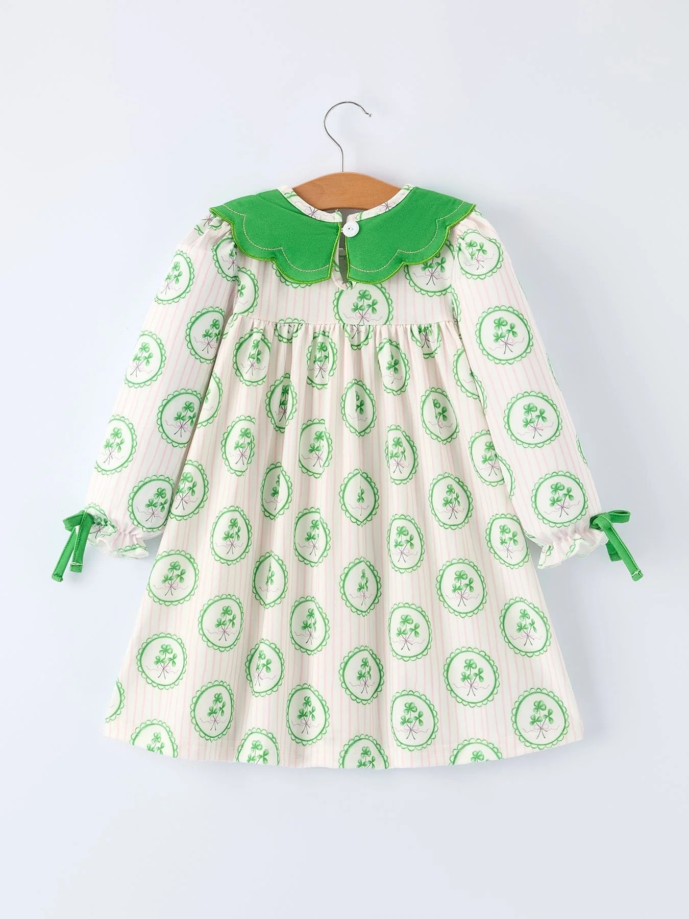 St. Patrick's Day Shamrock Striped Long Sleeve Girl Dress - Image 2