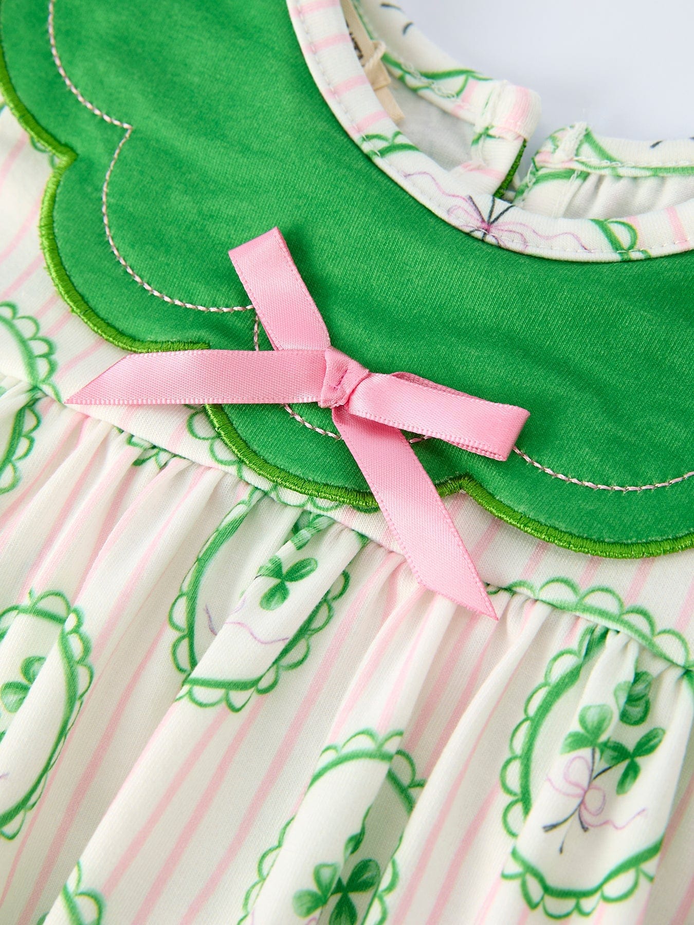 St. Patrick's Day Shamrock Striped Long Sleeve Girl Dress - Image 3