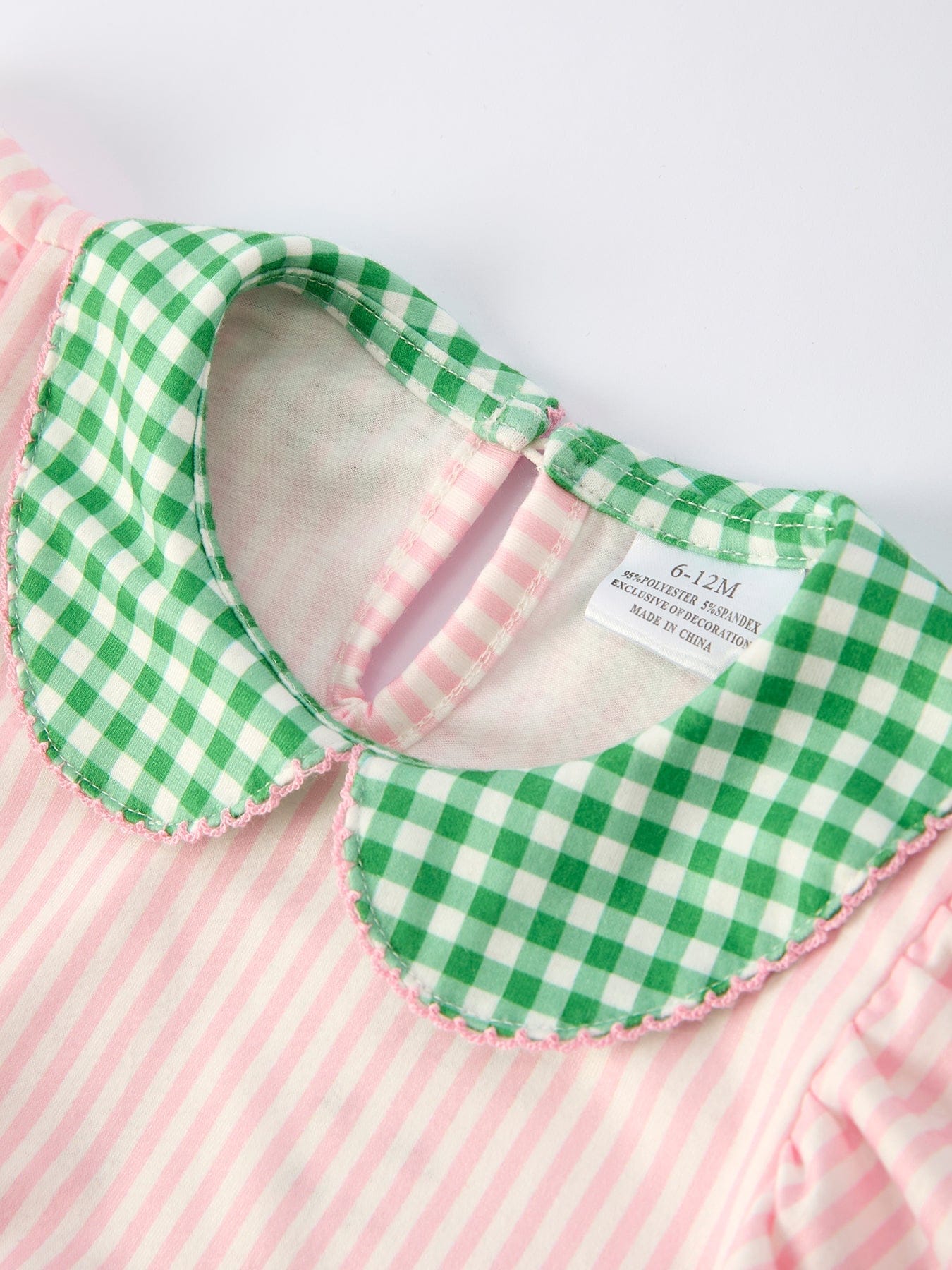 St. Patrick's Day Shamrock Striped Plaid Baby Girl Romper - Image 3