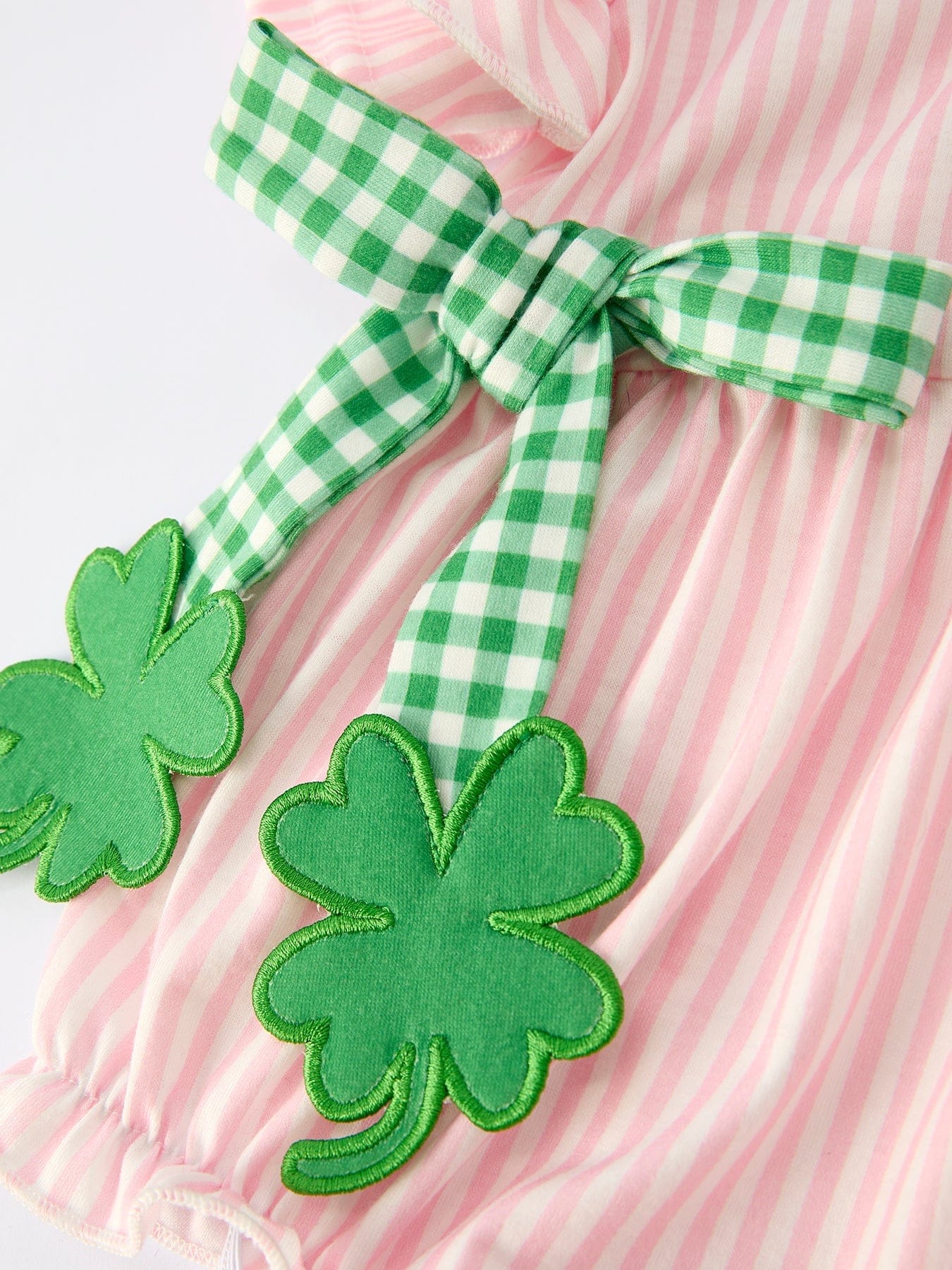 St. Patrick's Day Shamrock Striped Plaid Baby Girl Romper - Image 4