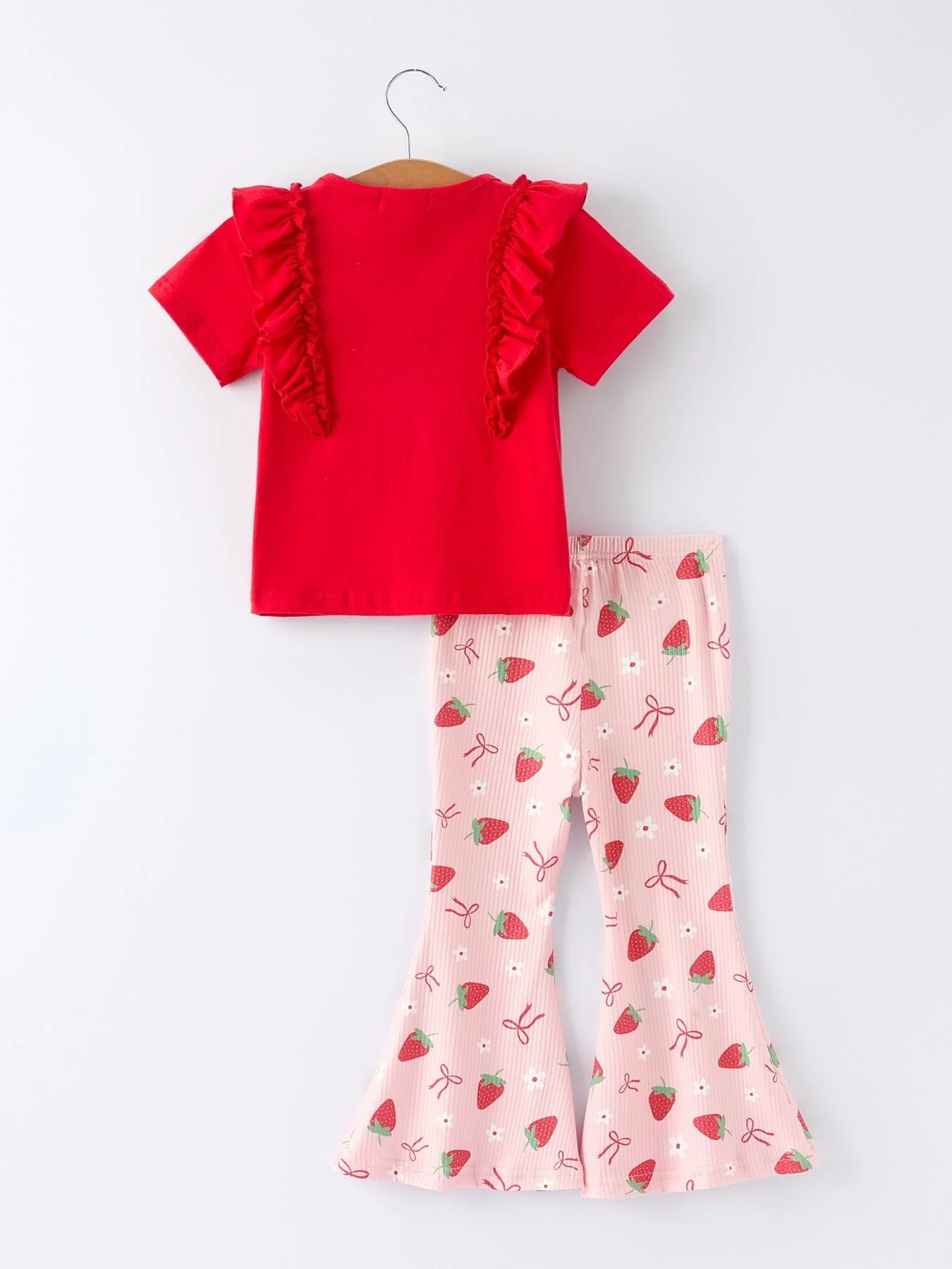 Strawberry Bow Girls Ruffle Top and Bell Bottoms Set - Image 2