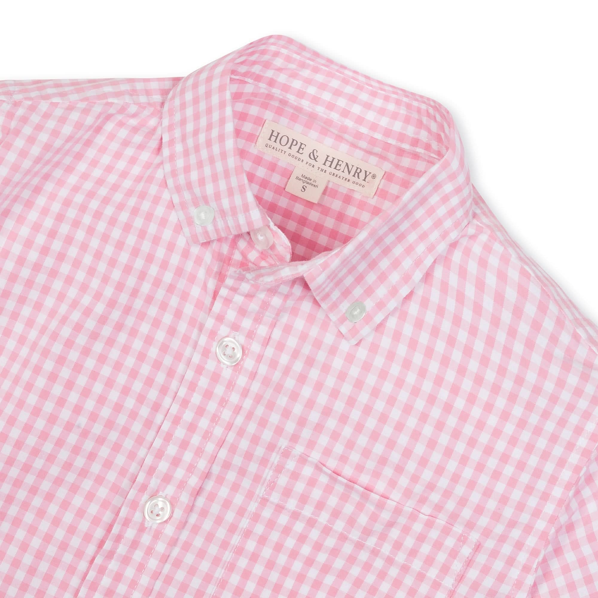 Stretch Organic Poplin Button Down Shirt - Classic Pink Gingham - Image 3