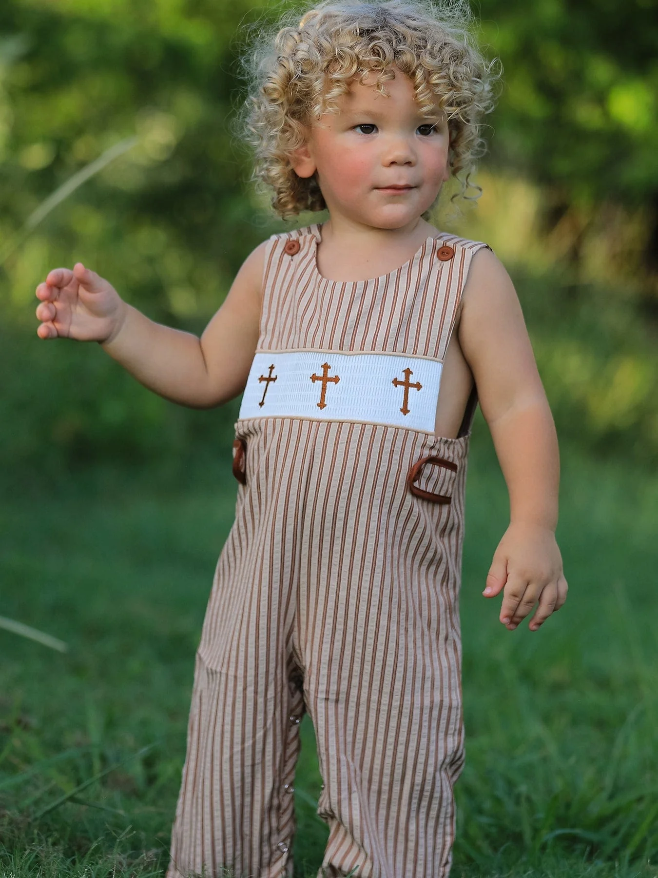 Stripe Smocked Church Christ Bishop Christening Romper - Image 2