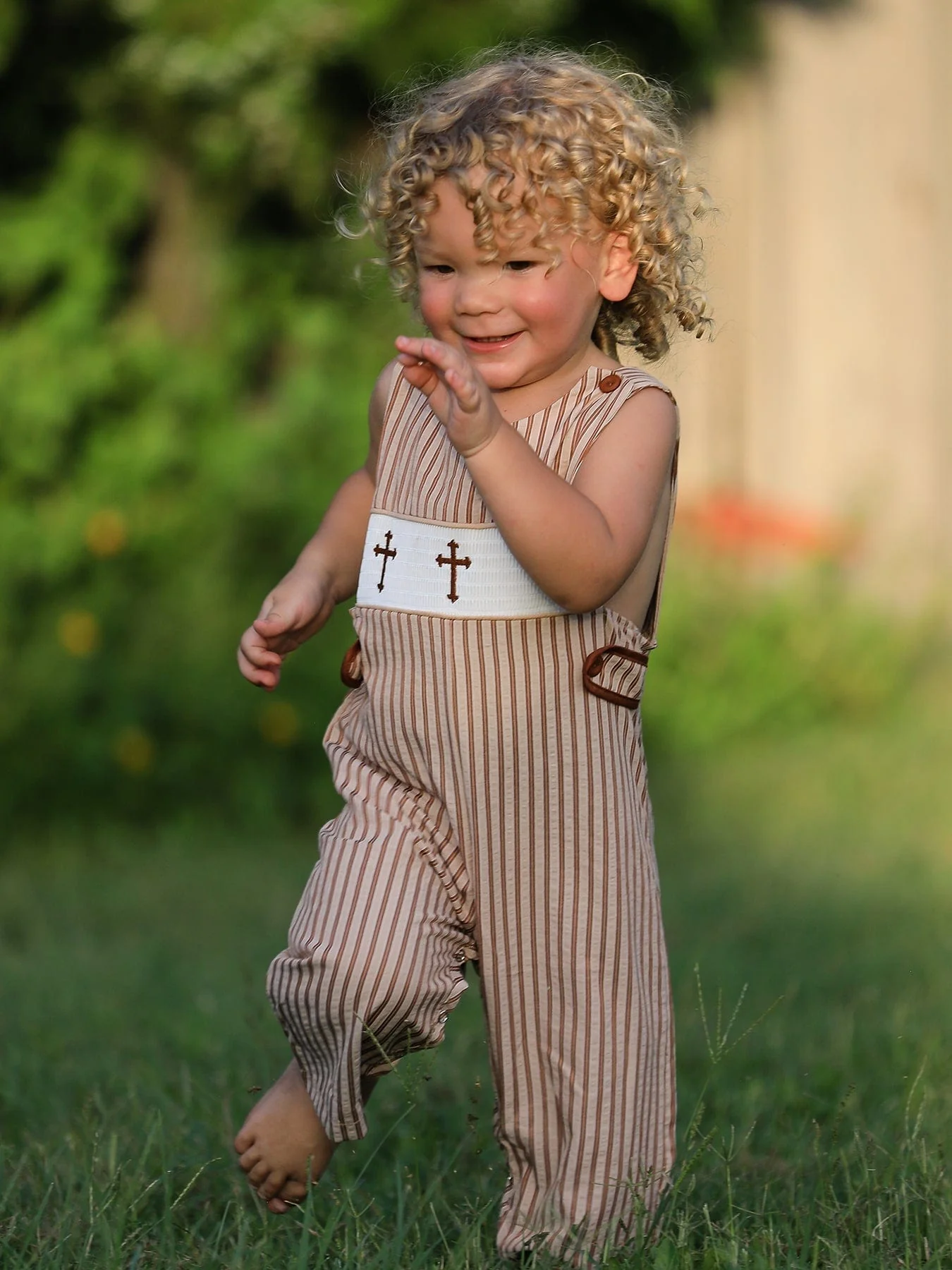 Stripe Smocked Church Christ Bishop Christening Romper - Image 4