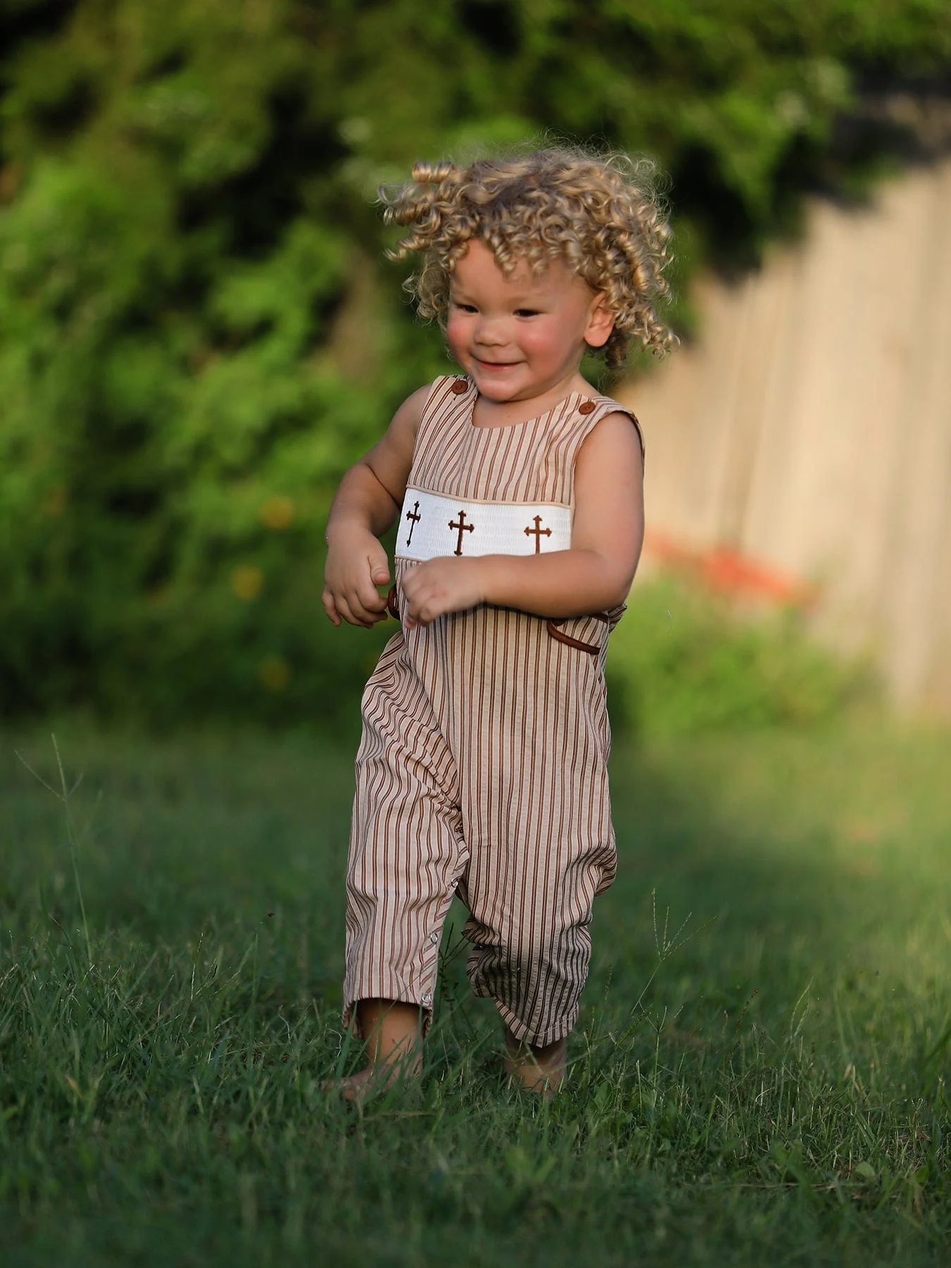 Stripe Smocked Church Christ Bishop Christening Romper - Image 5